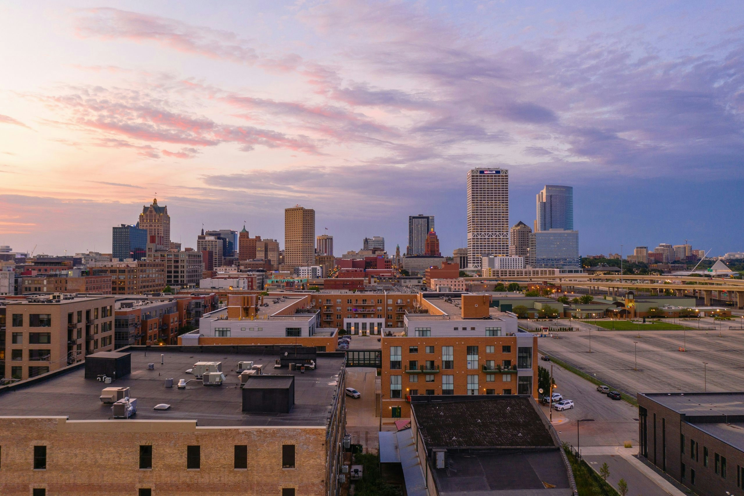Milwaukee skyline at sunset