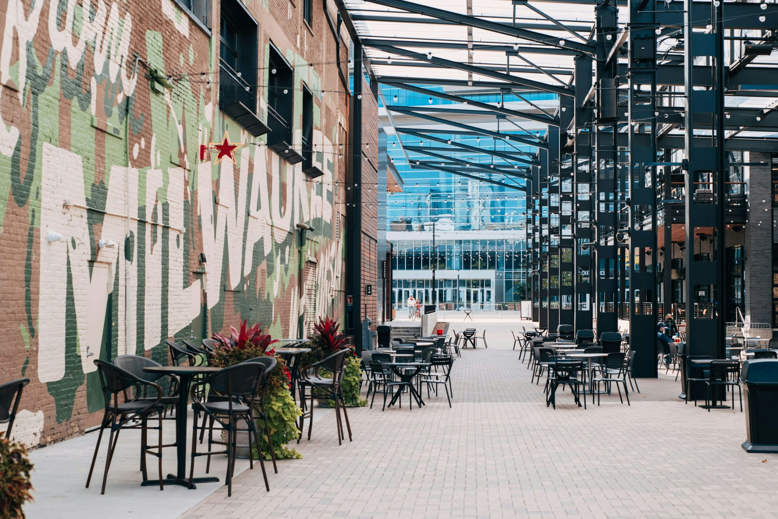 Urban neighborhood in Milwaukee showcasing historic brick buildings