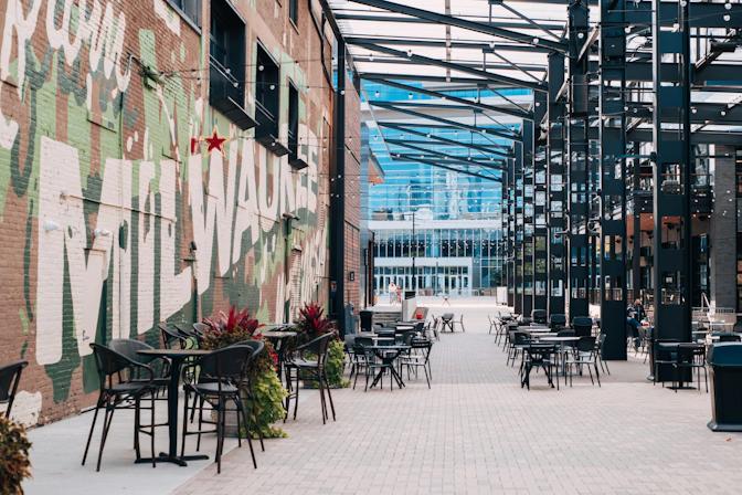 Urban neighborhood in Milwaukee showcasing historic brick buildings