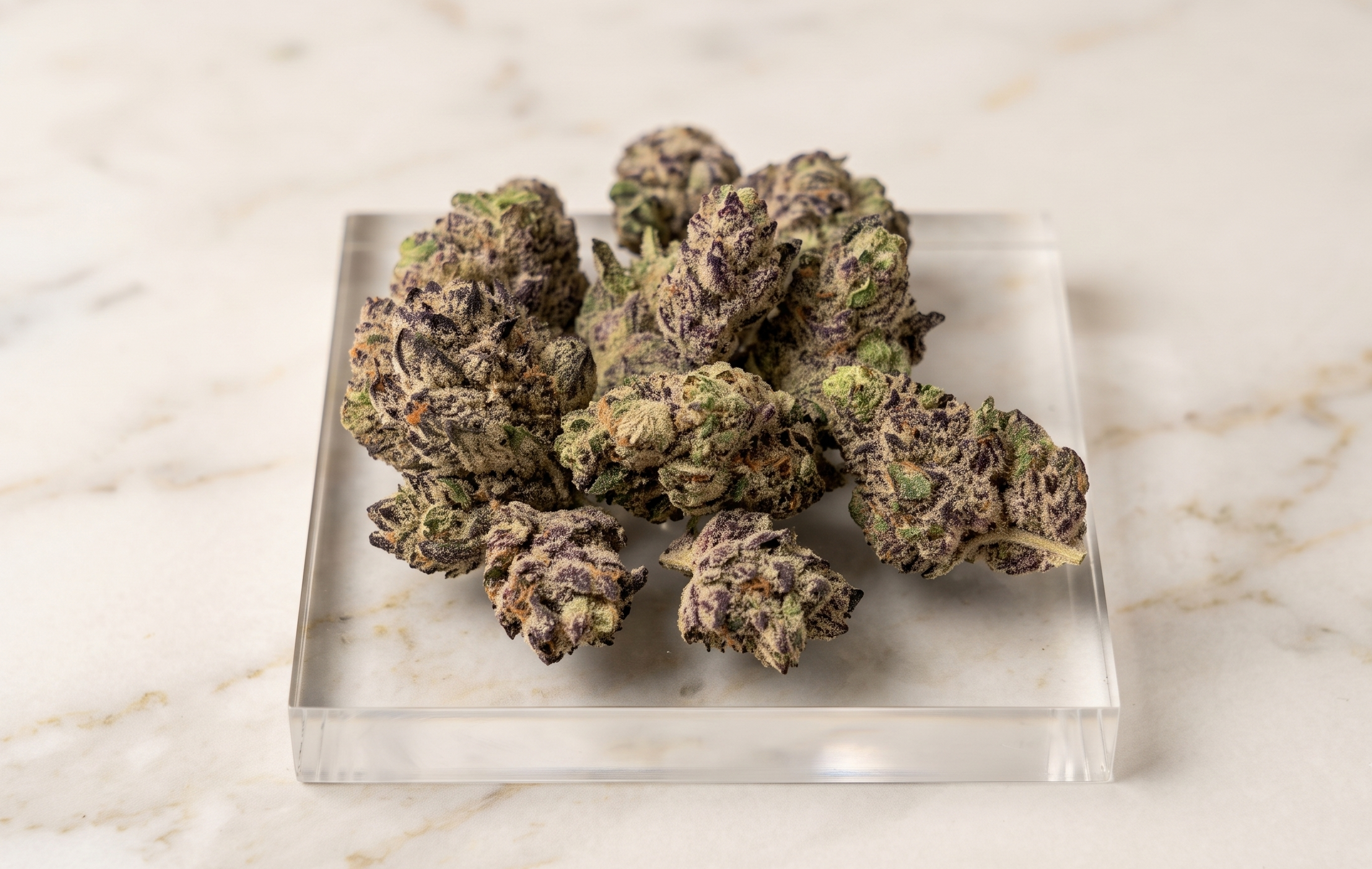 Multiple White Truffle cannabis buds displayed together, showcasing dense flower structure and frosty trichomes
