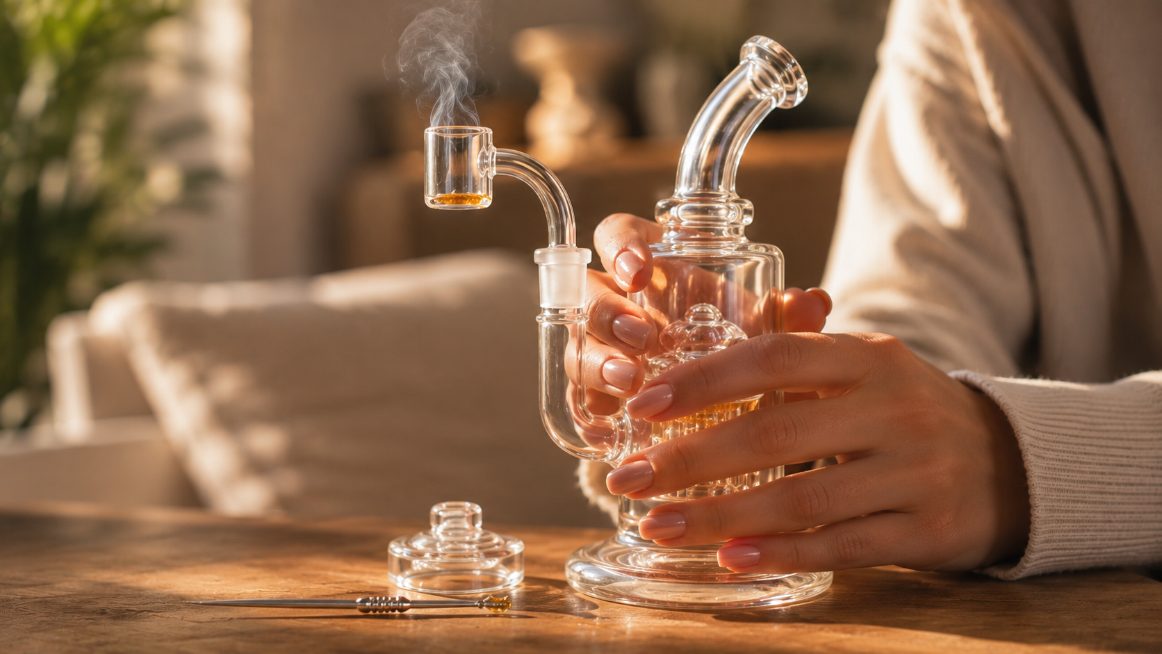 Person preparing a dab using premium cannabis concentrates during 710