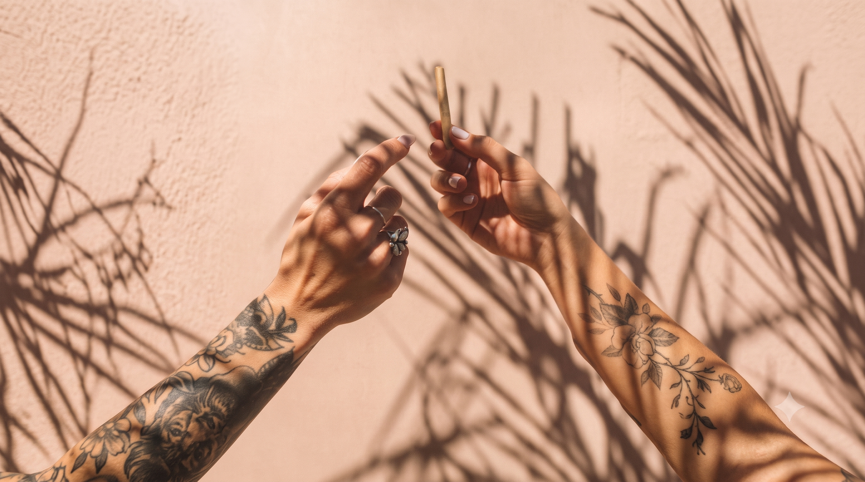 Person smoking a Rainbow Belts strain joint with a friend