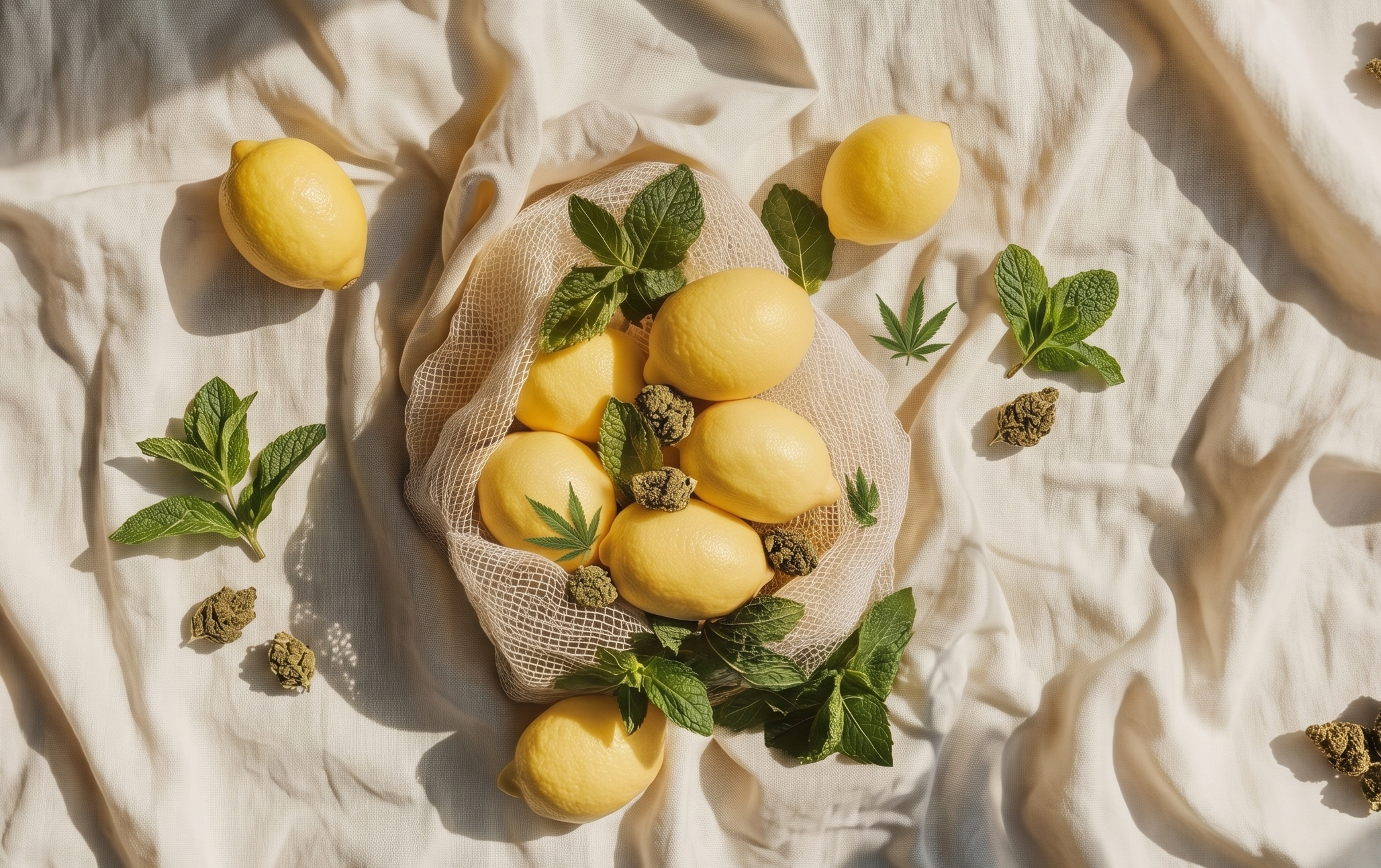 Gelonade cannabis buds displayed alongside fresh lemons to represent the strain's citrus aroma and flavor