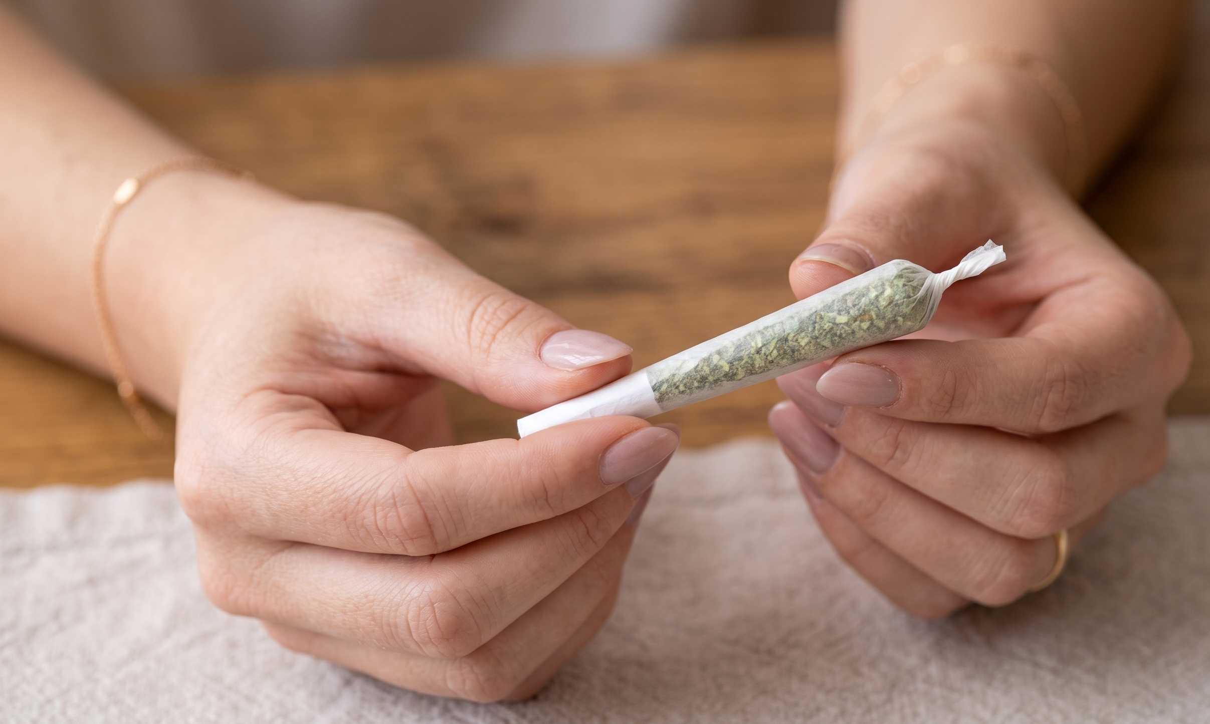 oman holding an Apple Tartz cannabis joint