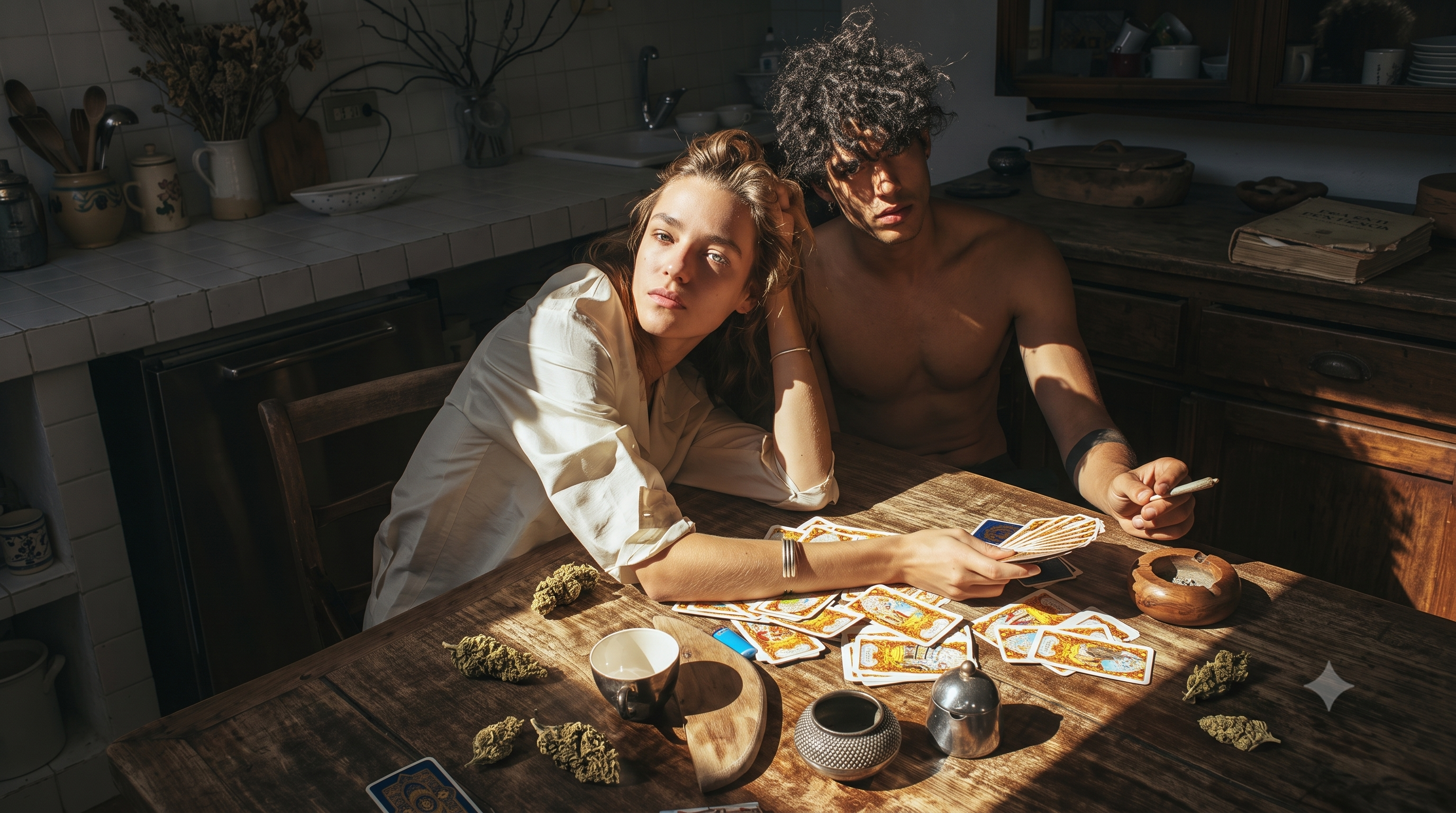 Woman relaxing while smoking a cannabis joint with his lover