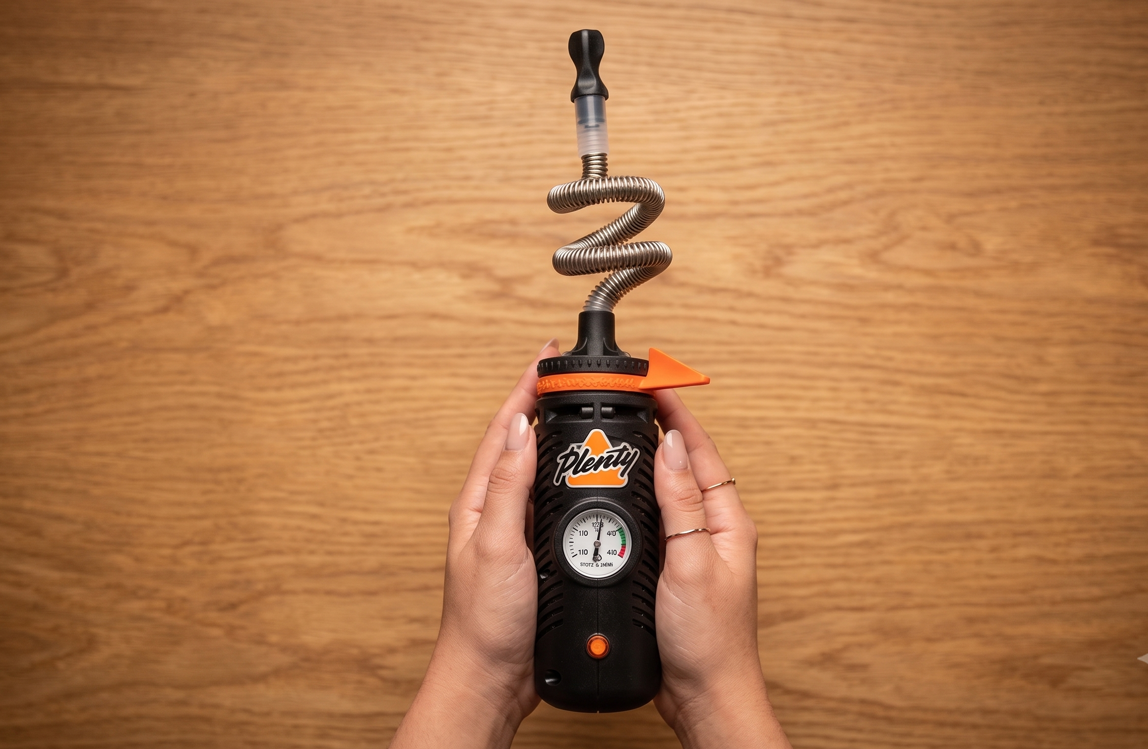 Detailed view of the PLENTY vaporizer highlighting its stainless steel cooling system