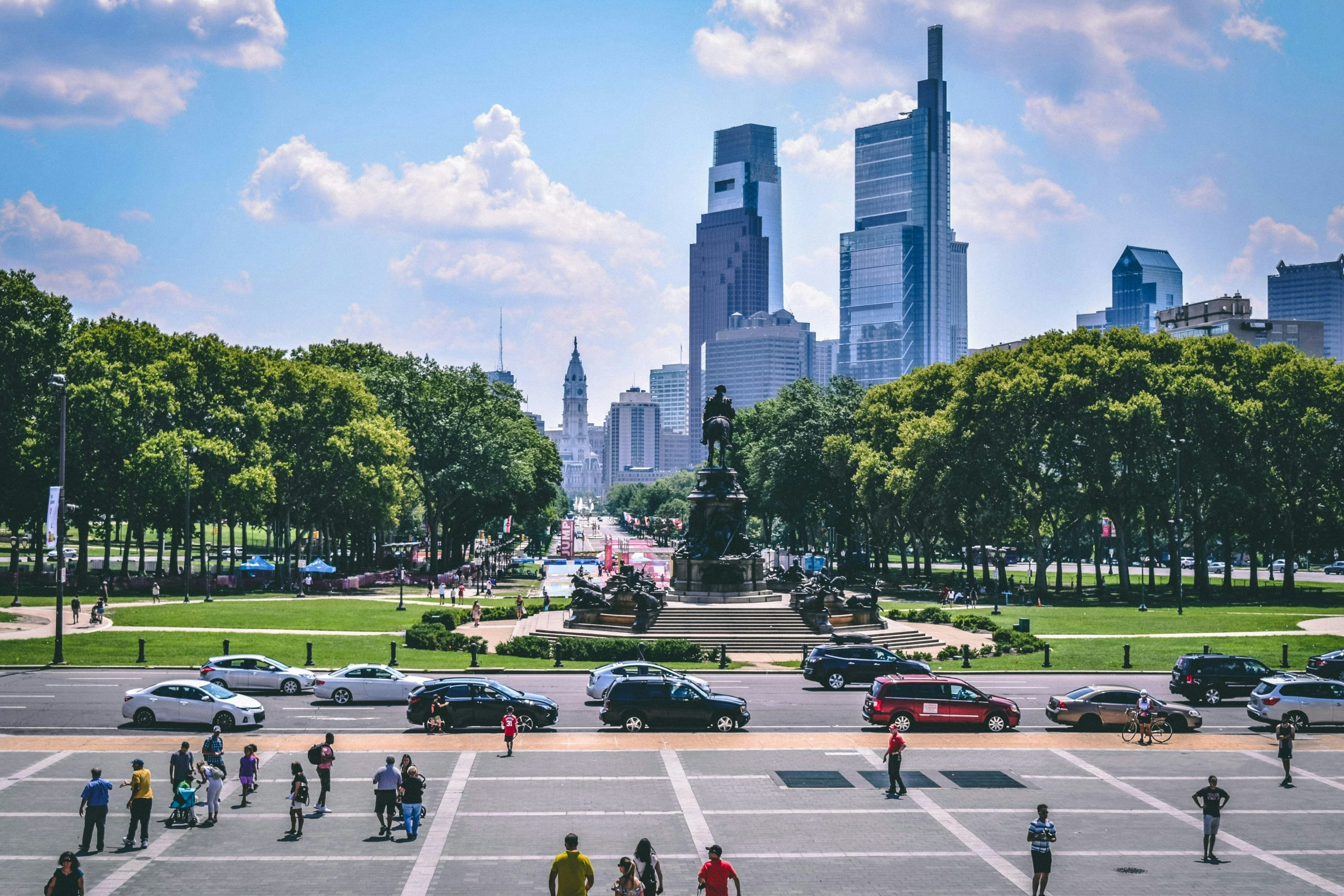 Panoramic view of the Philadelphia skyline on a clear day