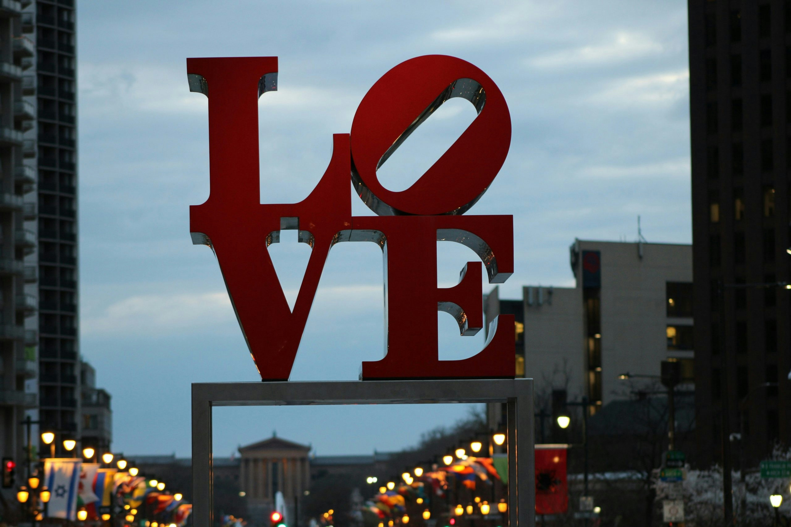 Famous LOVE sign displayed in LOVE Park in Philadelphia