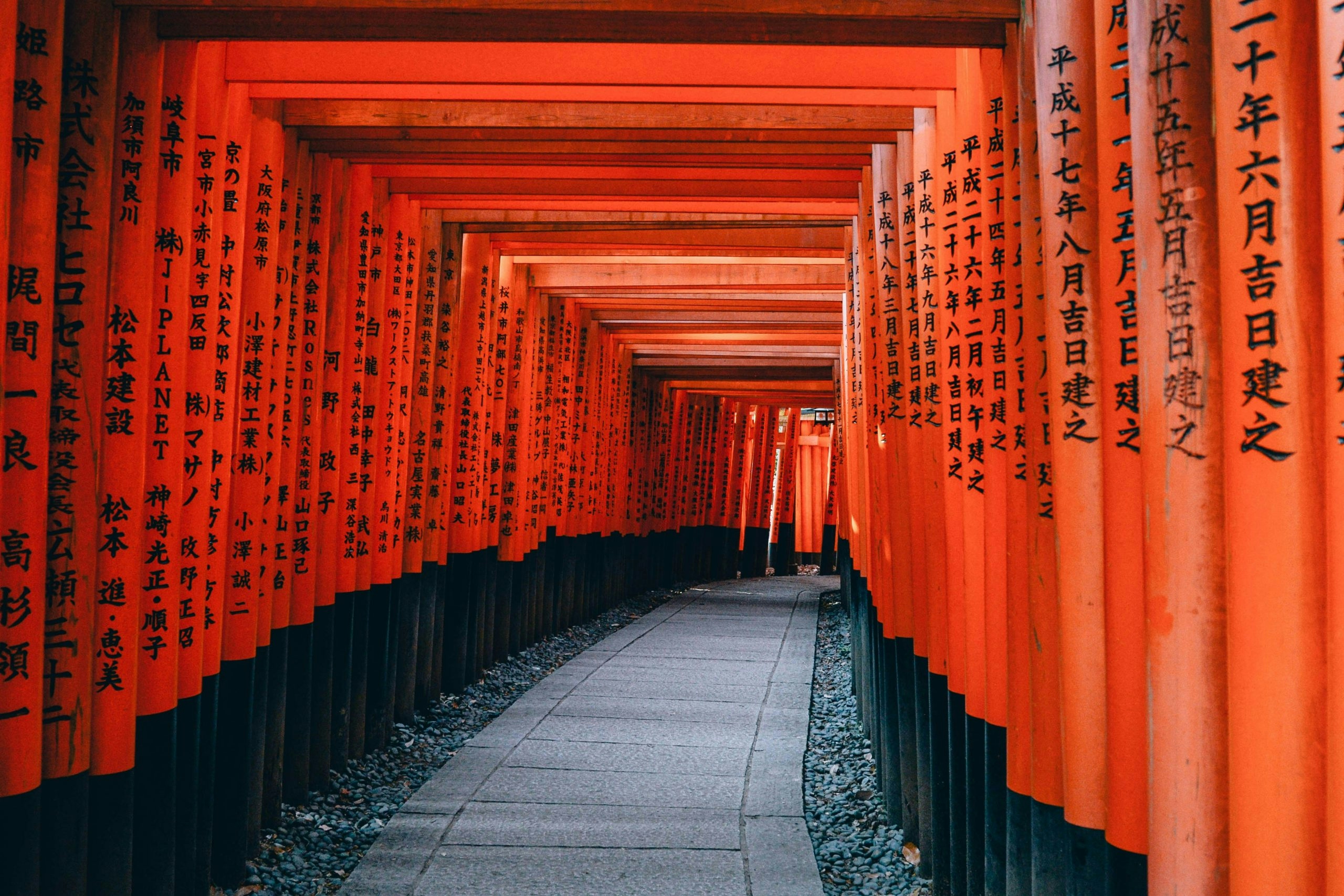 Traditional torii gate at a historic Japanese shrine