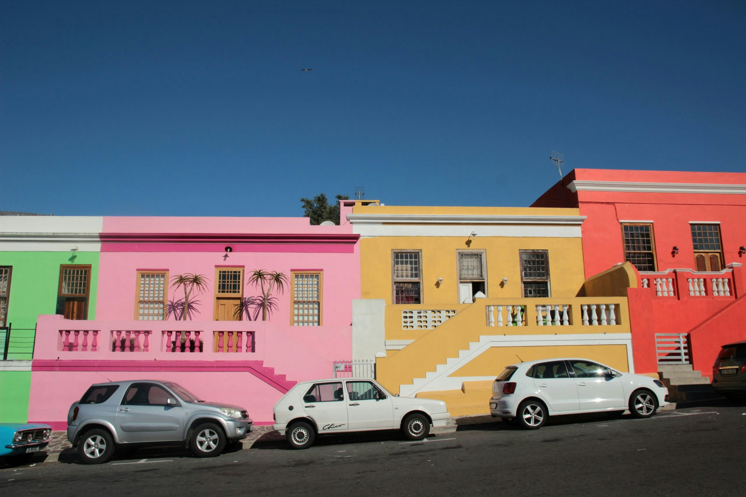 Brightly painted homes lining the streets in Cape Town
