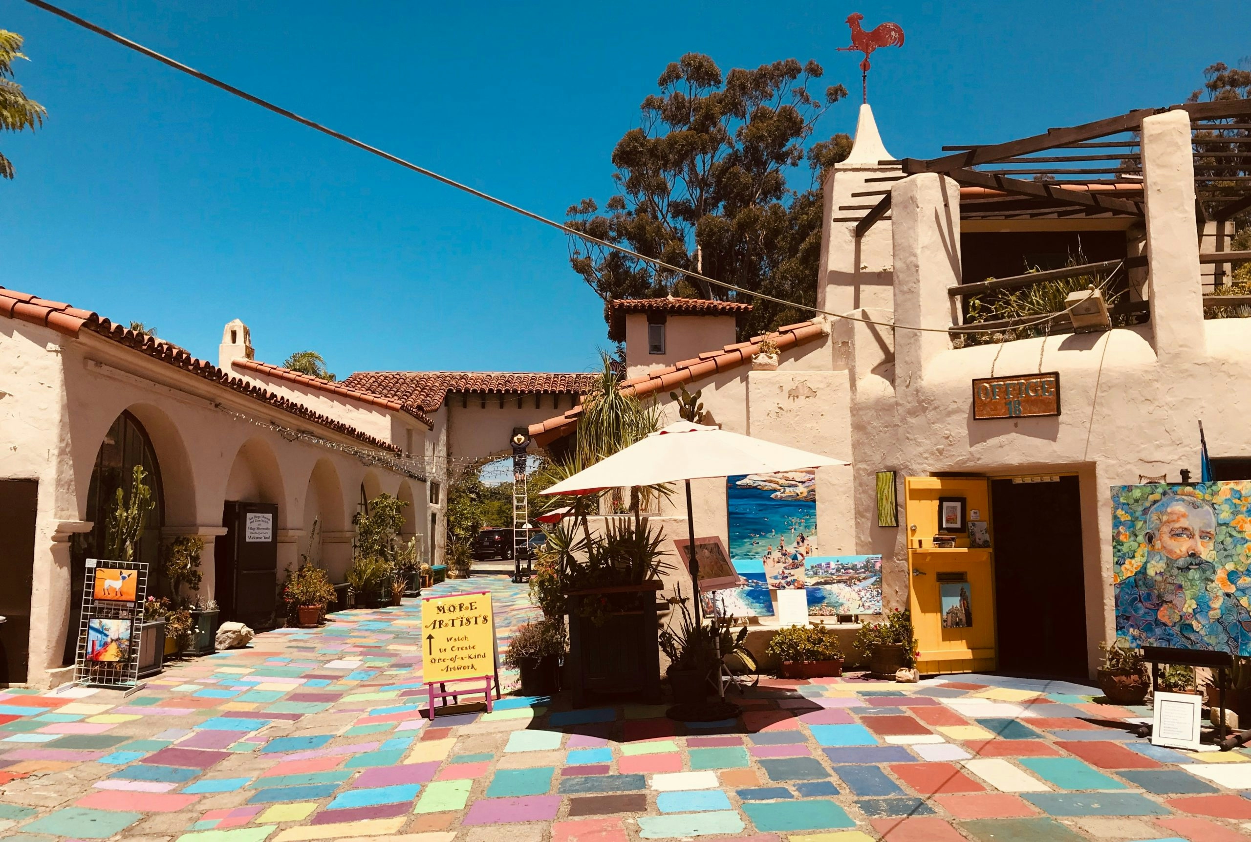 Colorful street in a San Diego neighborhood on a sunny day