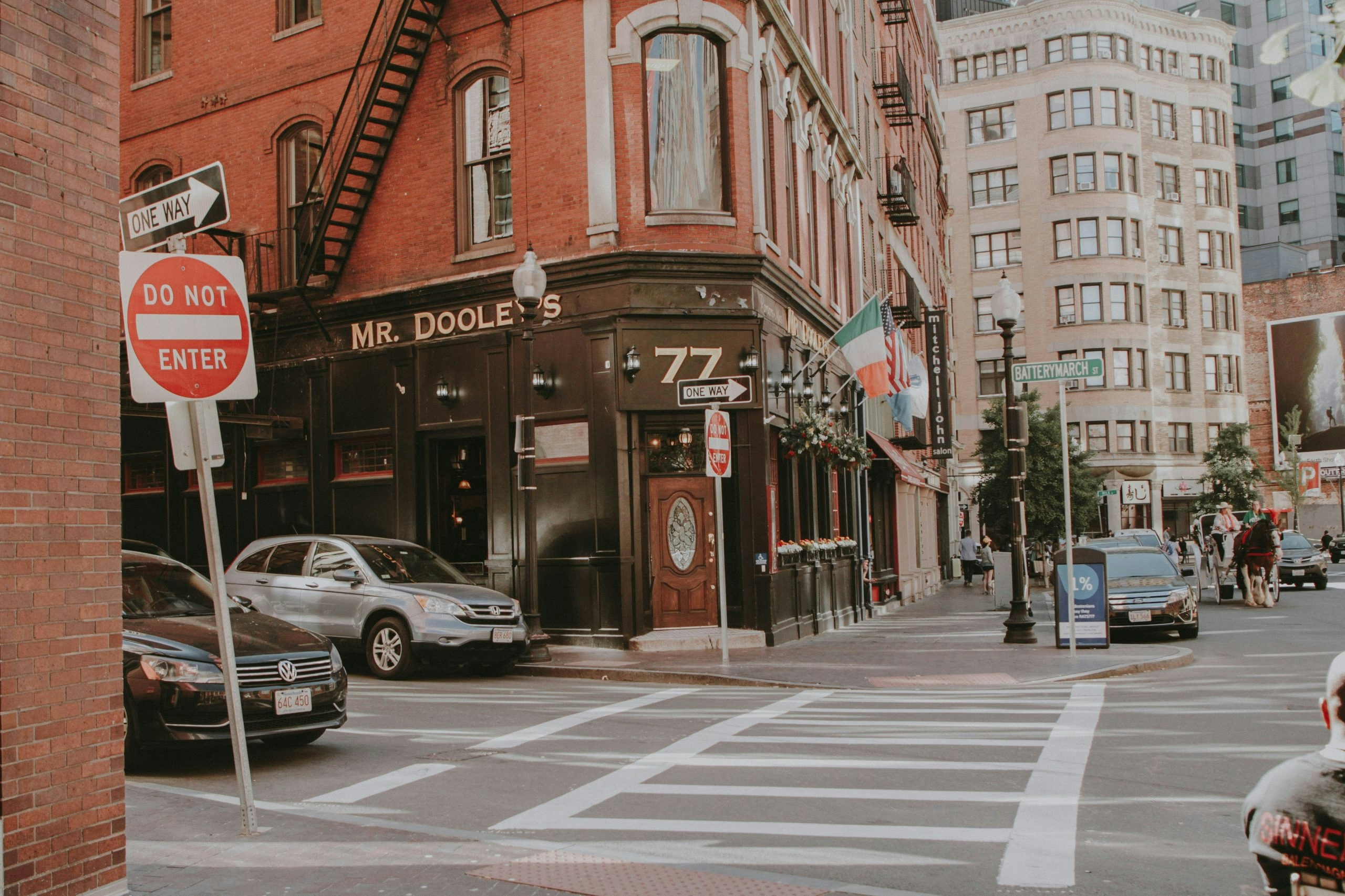 Historic architecture along a Boston city street