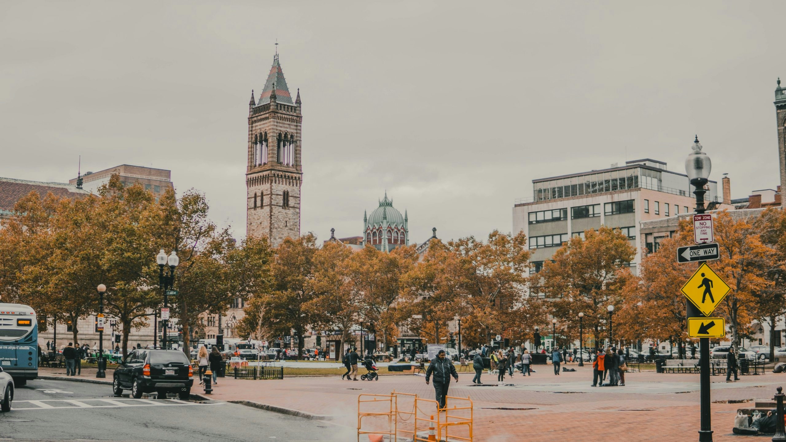 Historic cobblestone street in Boston, Massachusetts