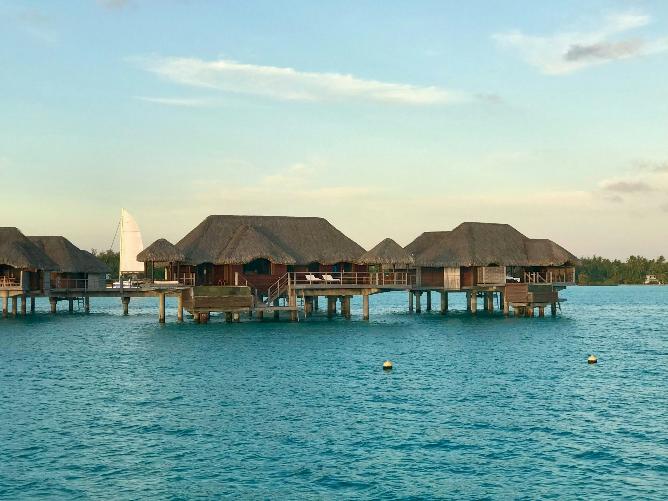 Tropical lagoon with calm, turquoise waters in Bora Bora