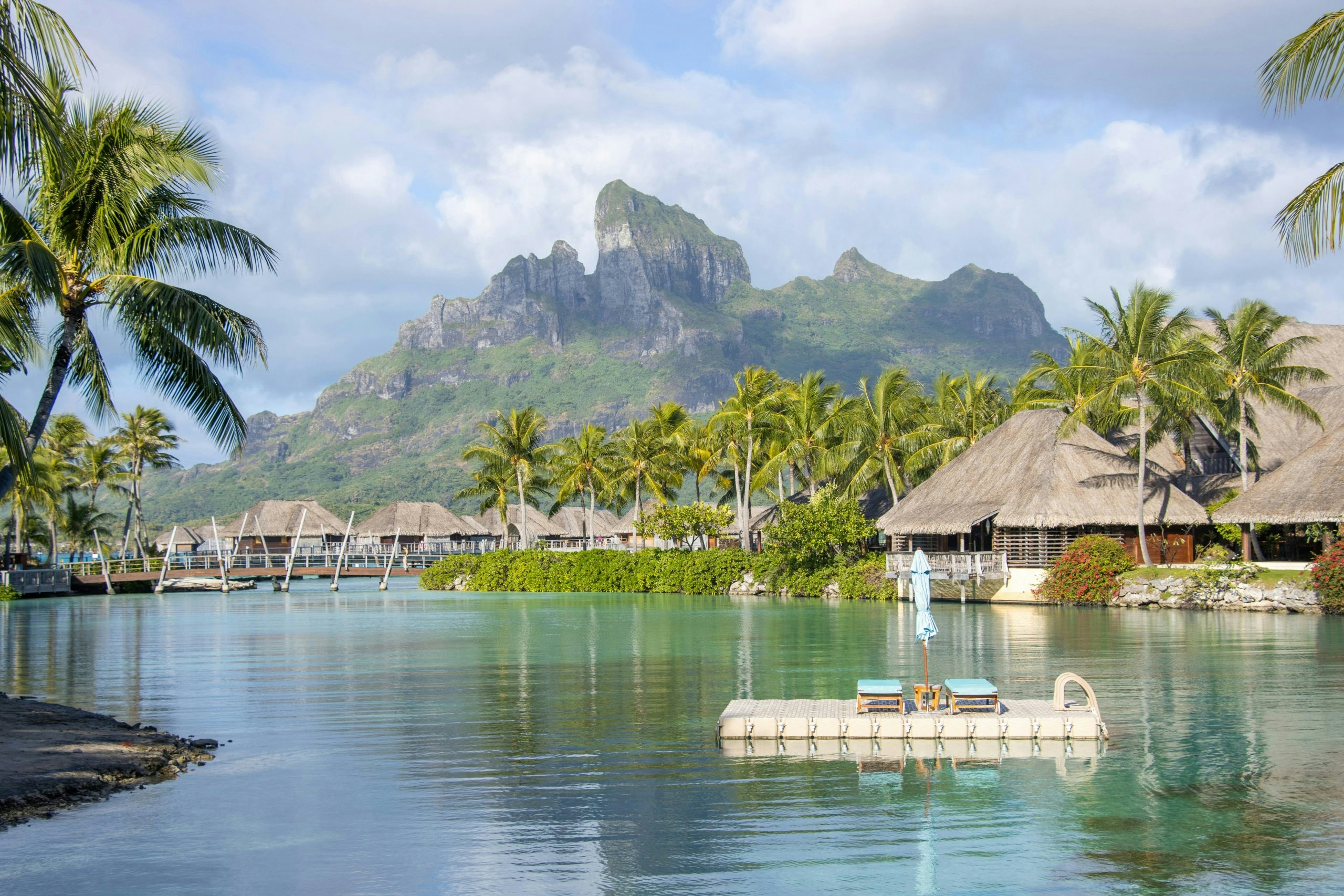 Tropical resort with overwater bungalows in Bora Bora