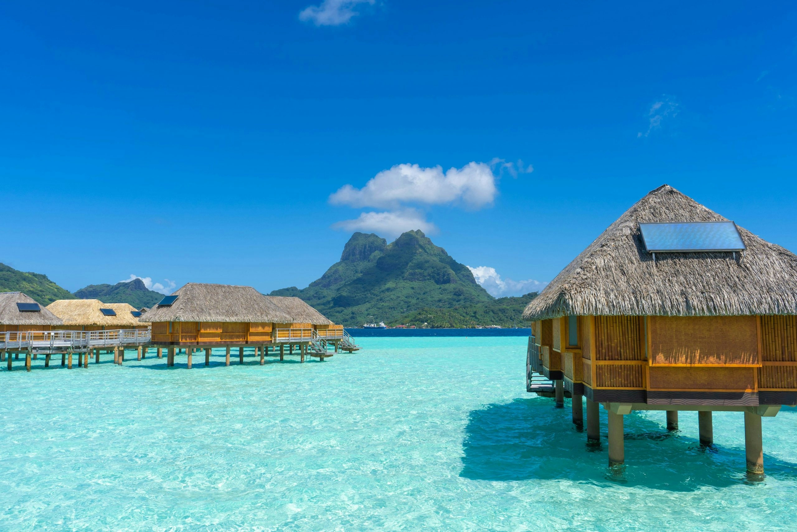 Tropical resort with overwater bungalows in Bora Bora
