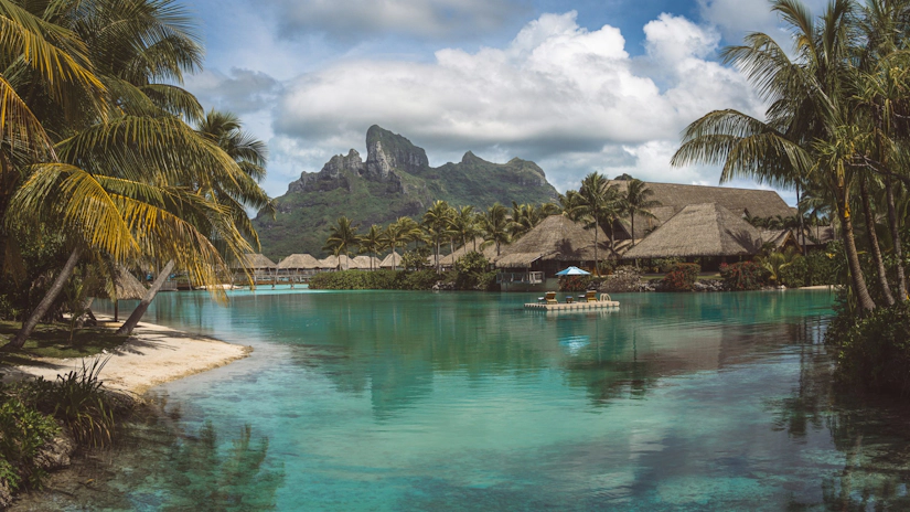 Crystal-clear turquoise lagoon surrounding Bora Bora