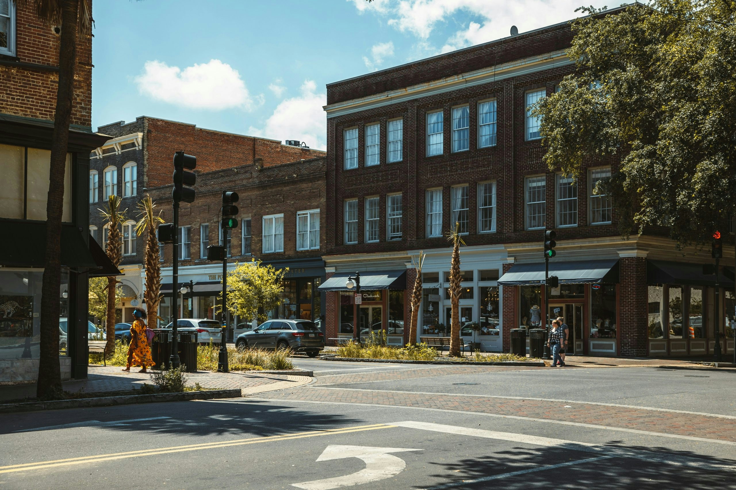 Historic buildings lining a street in downtown Augusta, Georgia