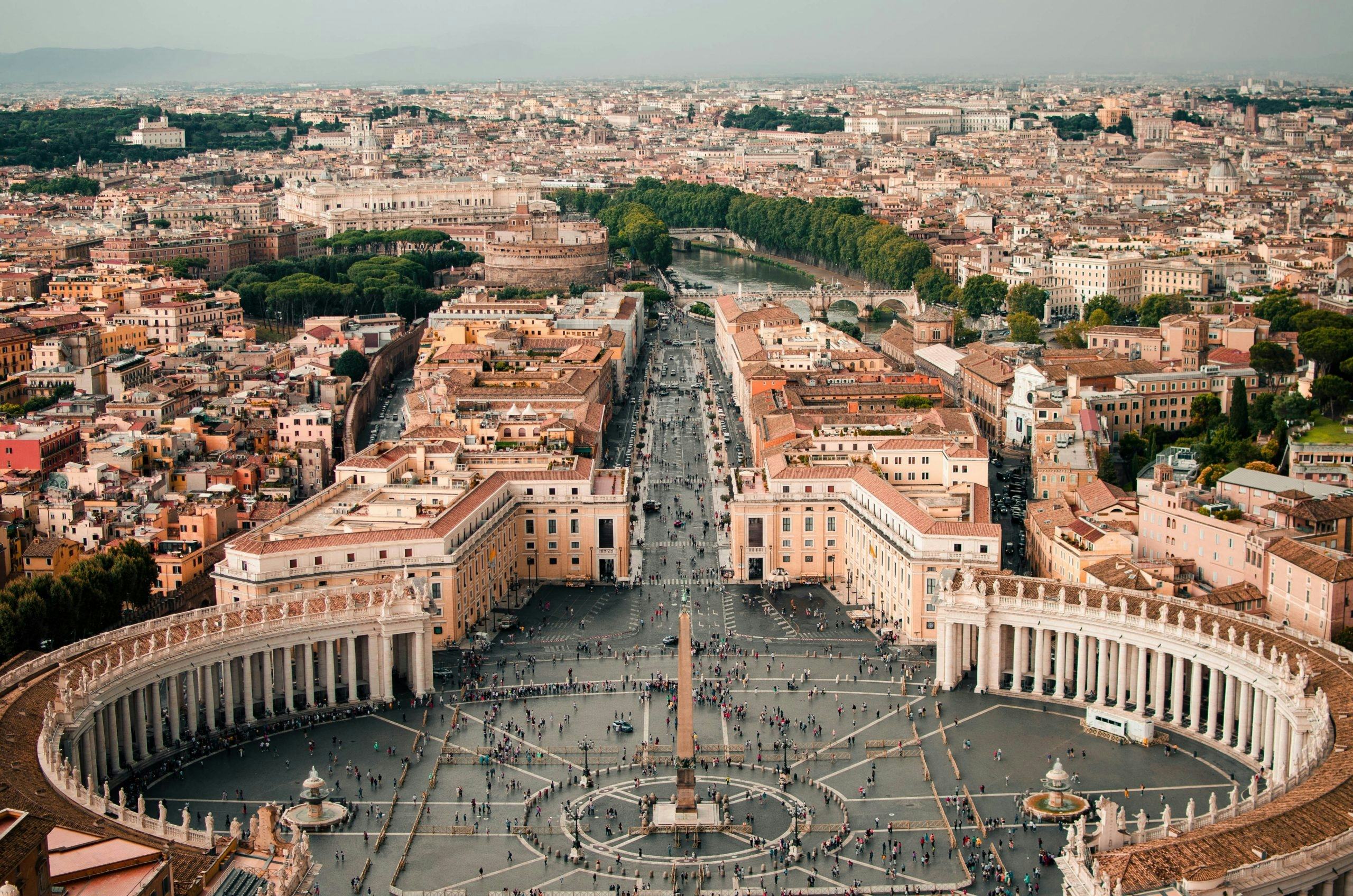 Aerial panorama of downtown Rome showcasing its iconic urban landscape