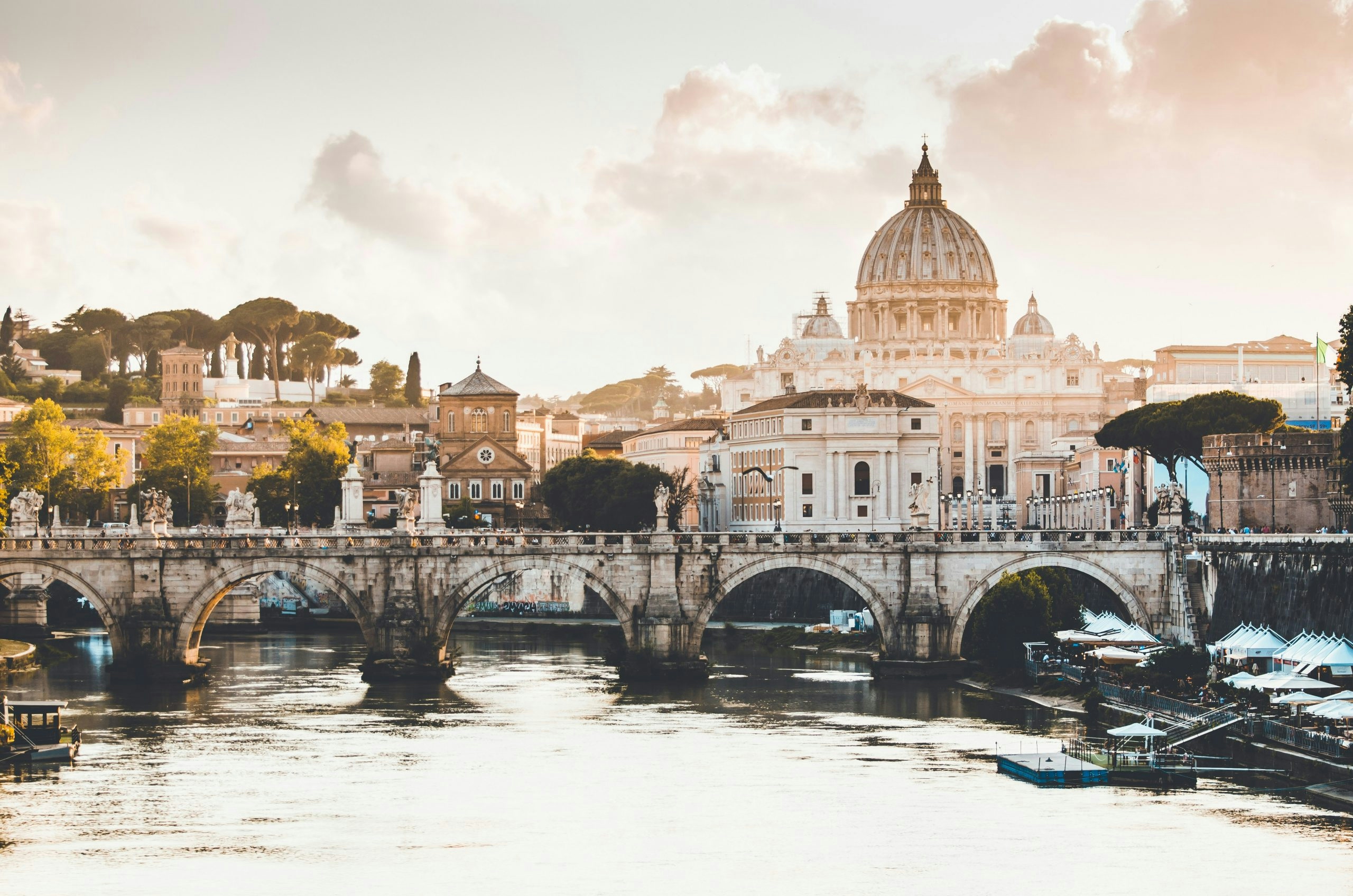 Rome skyline from above featuring centuries-old architecture and winding streets