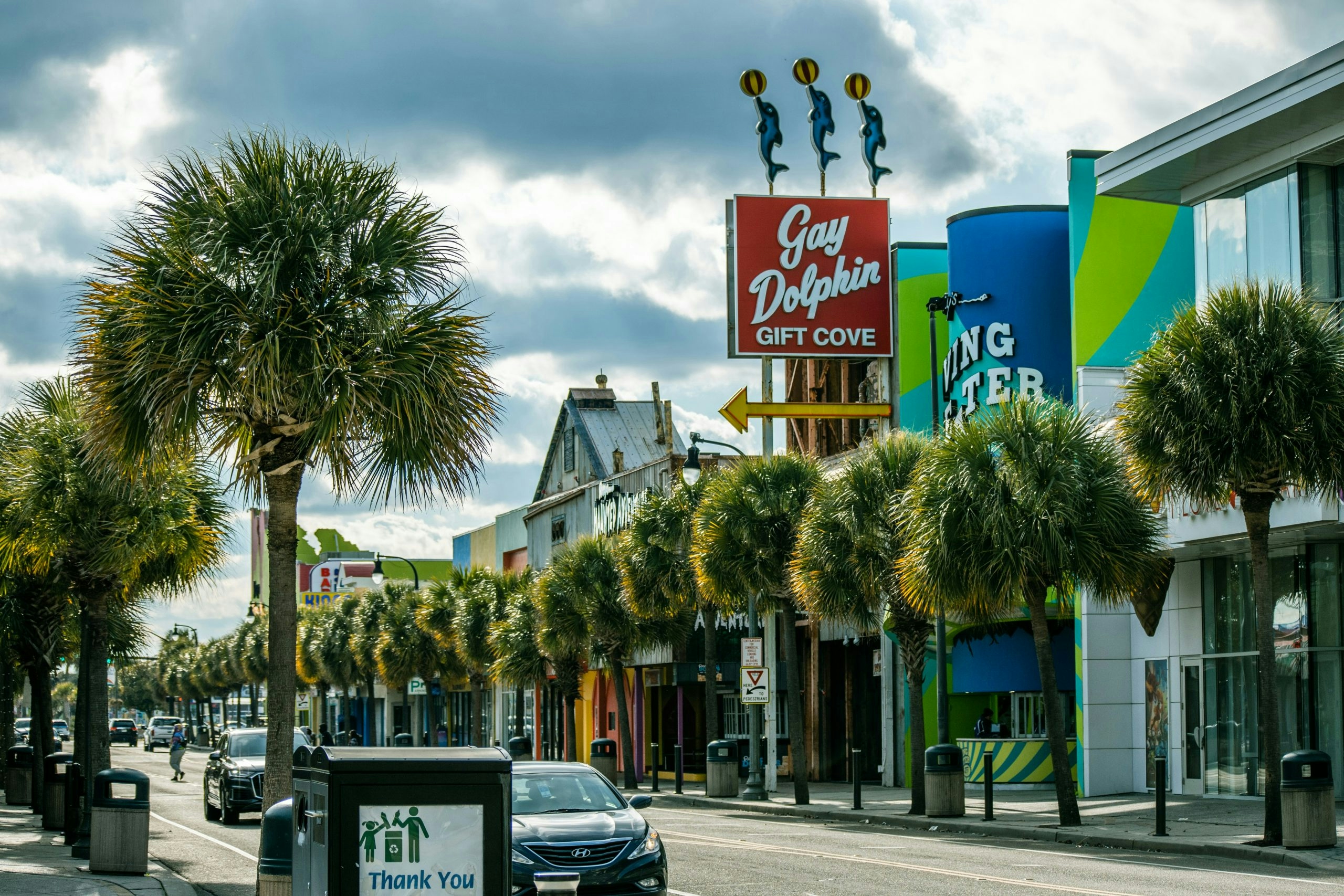 Oceanfront view of Myrtle Beach, South Carolina, featuring the boardwalk area