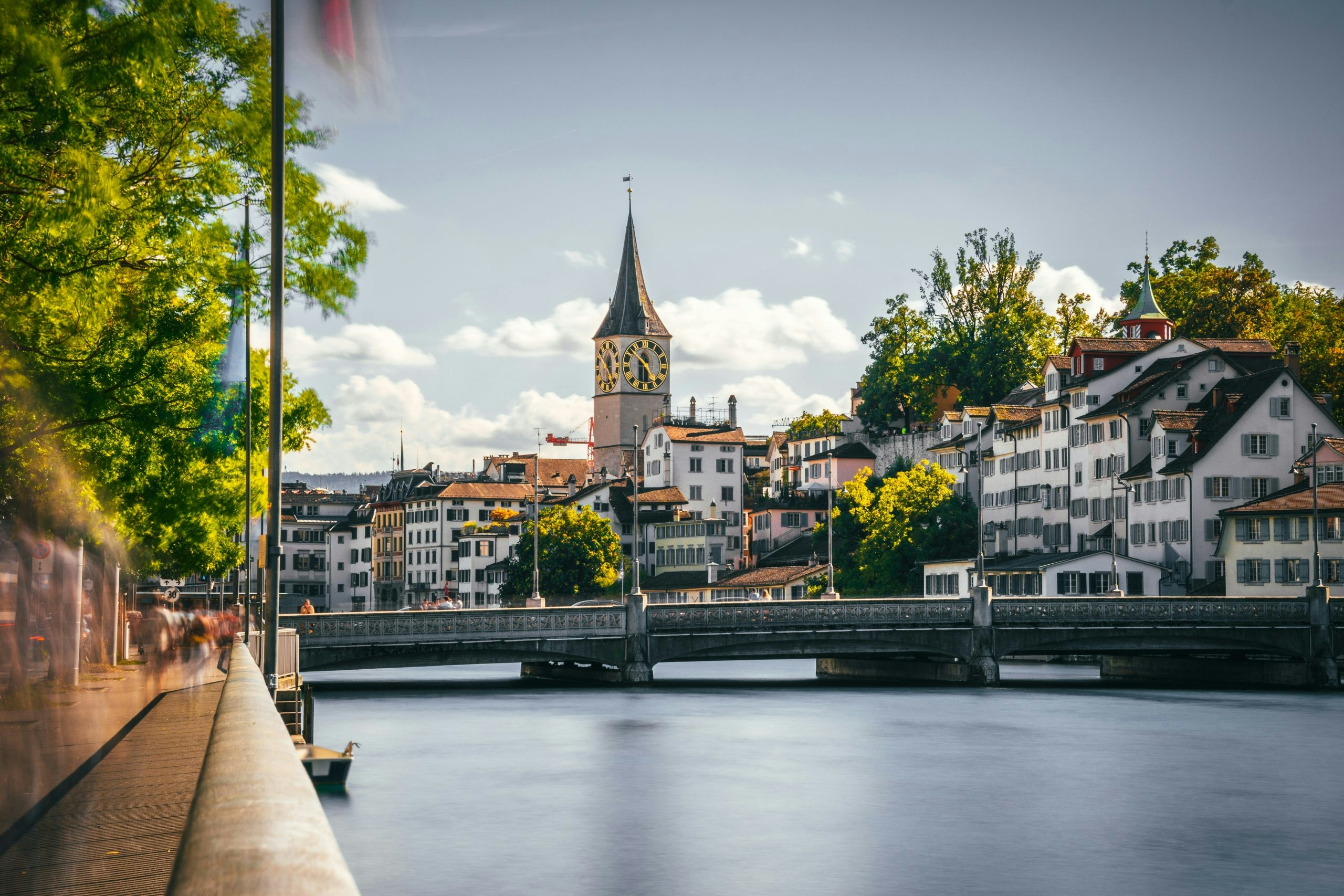 Historic buildings and church towers in Zurich's Old Town
