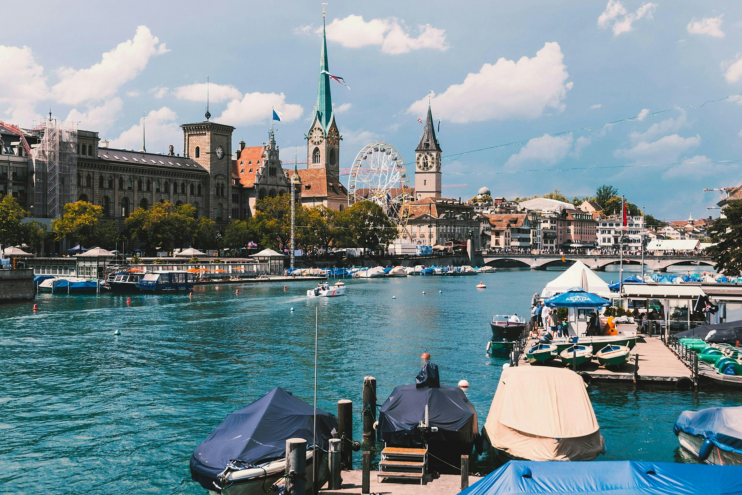Traditional European architecture along a street in Zurich