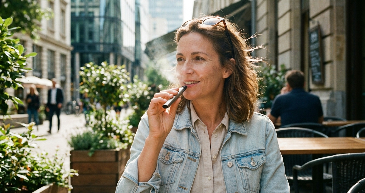 Close-up of a woman vaping