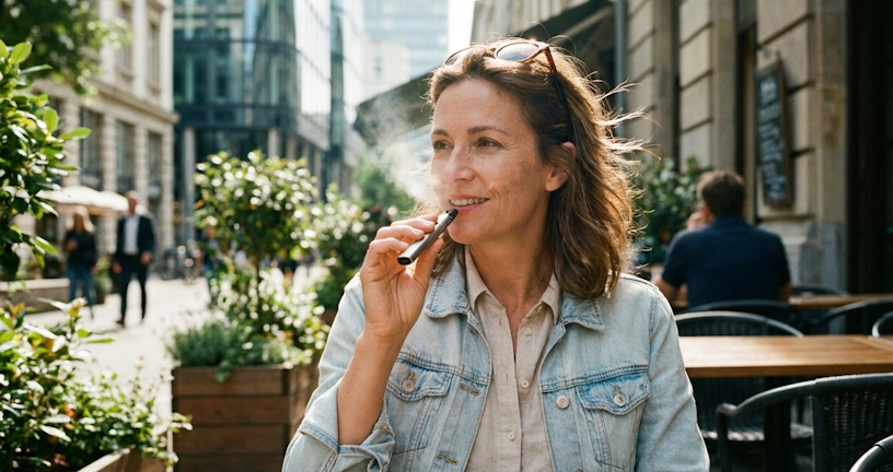 Close-up of a woman vaping