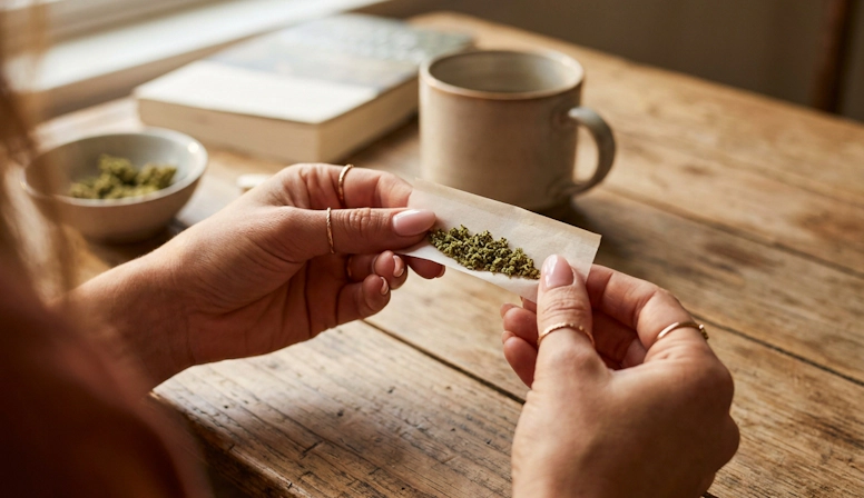 woman rolling a hand made joint