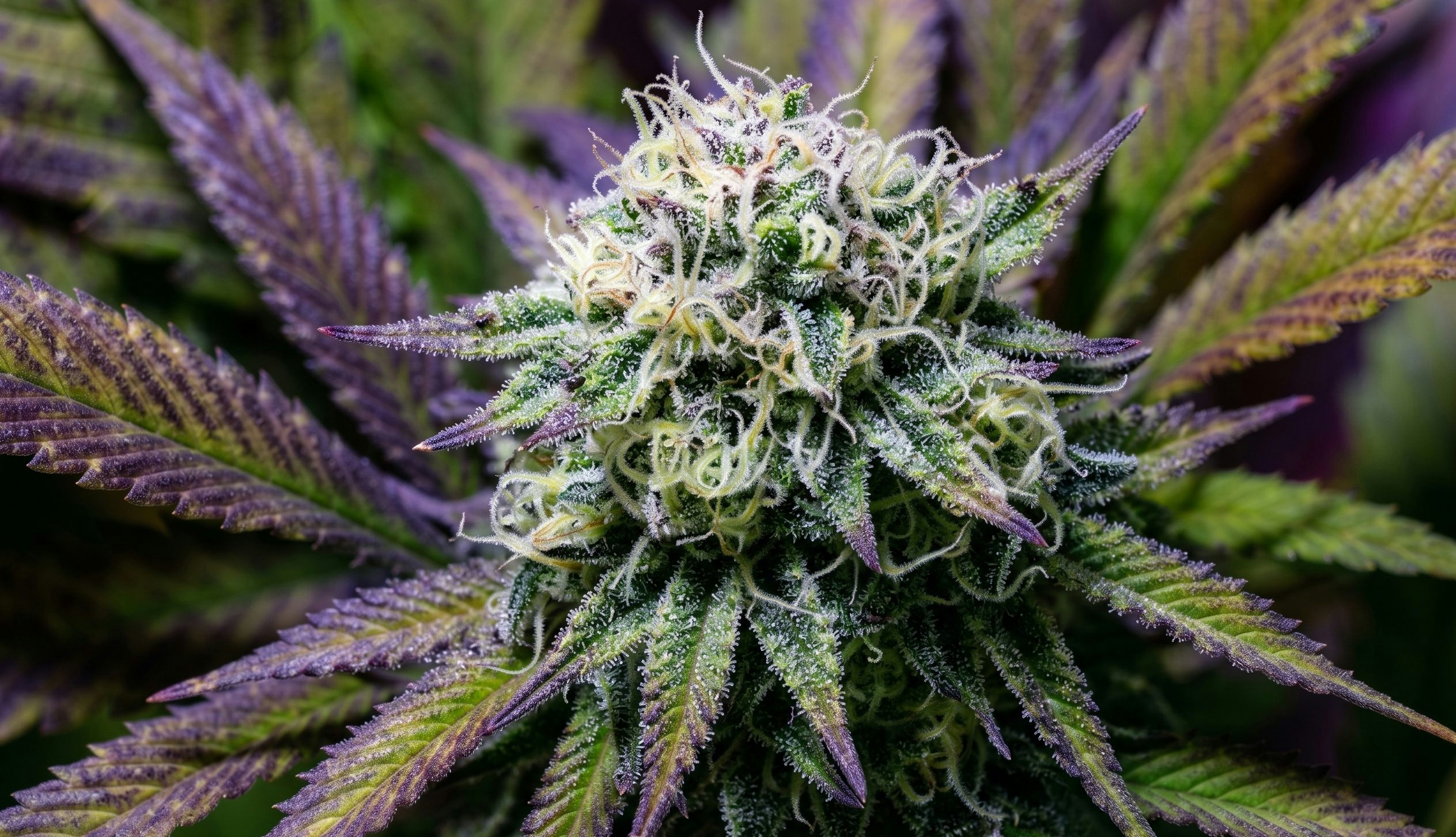 close up of the purple runtz strain growing