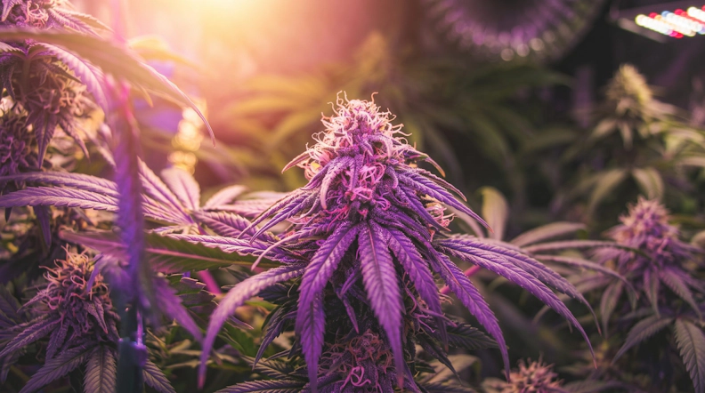 Purple Runtz cannabis buds with dense purple and green flowers