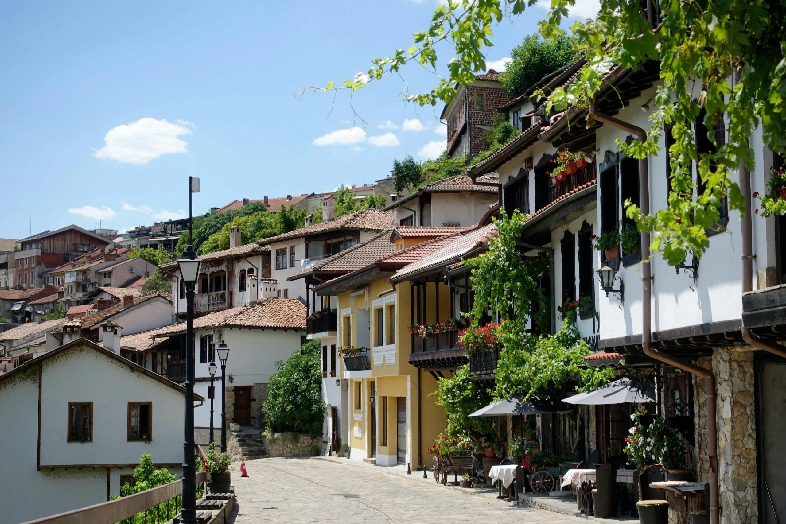 Traditional street in Bulgaria with historic architecture