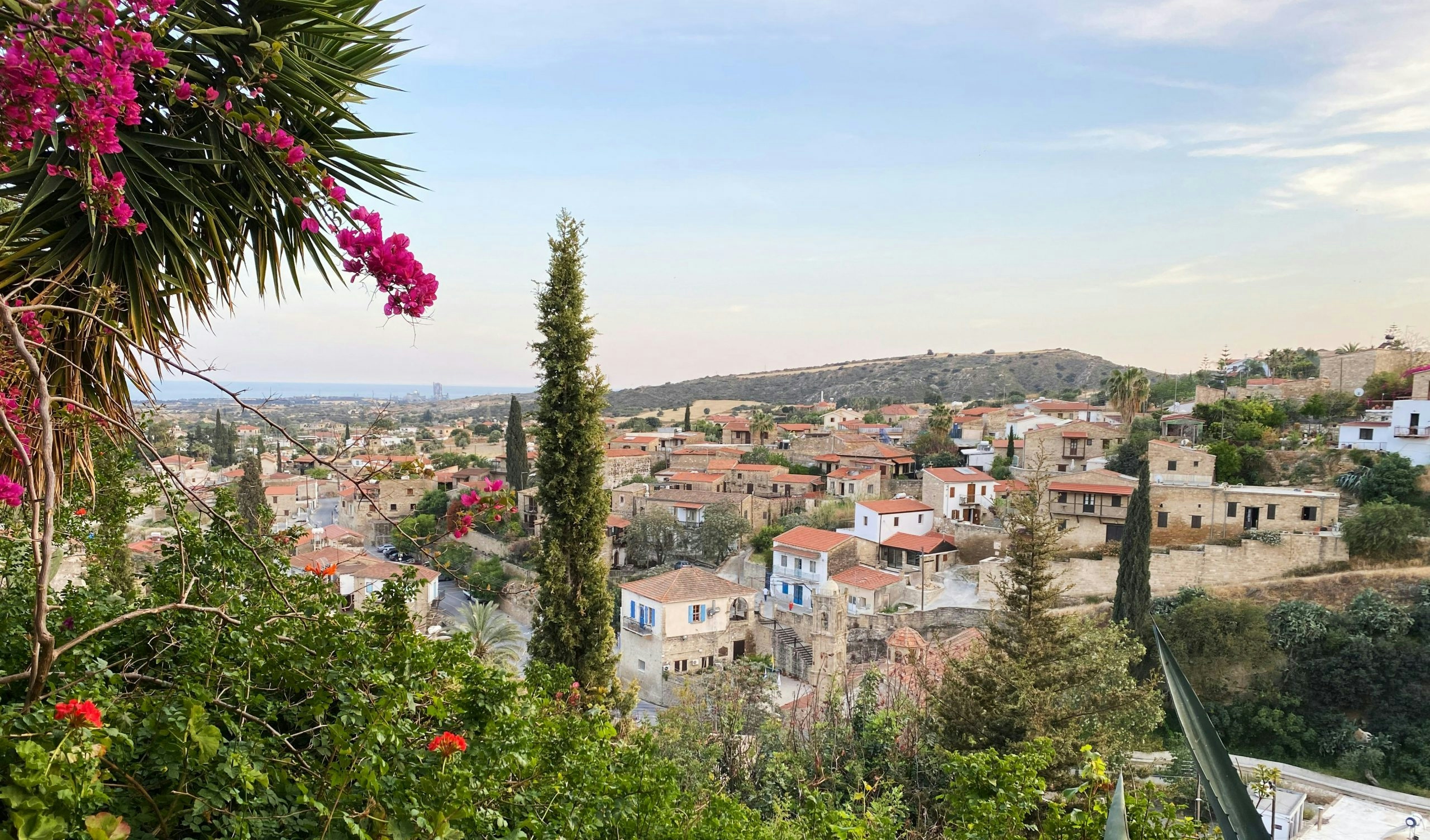 Panoramic landscape of Cyprus featuring mountains and coastline