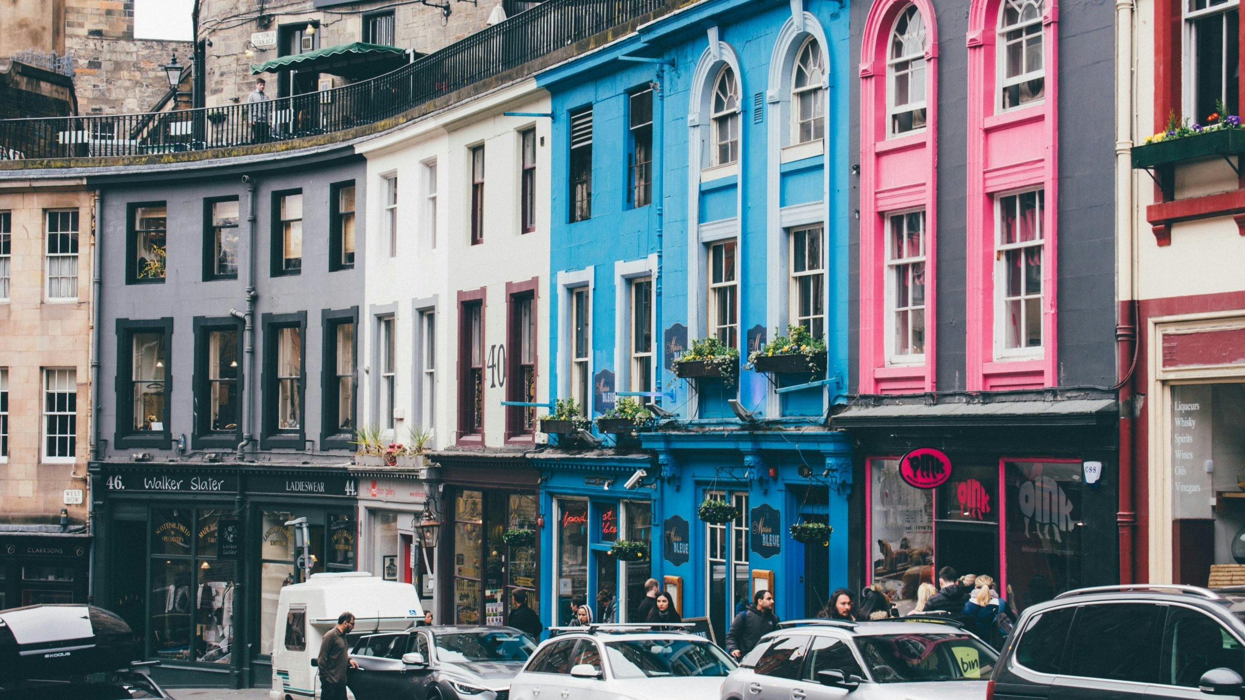 Traditional colorful houses in Edinburgh, Scotland