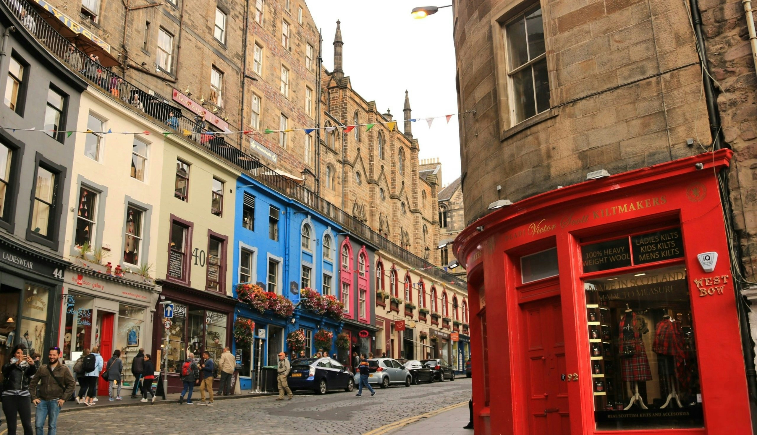 Traditional Edinburgh street on a rainy day