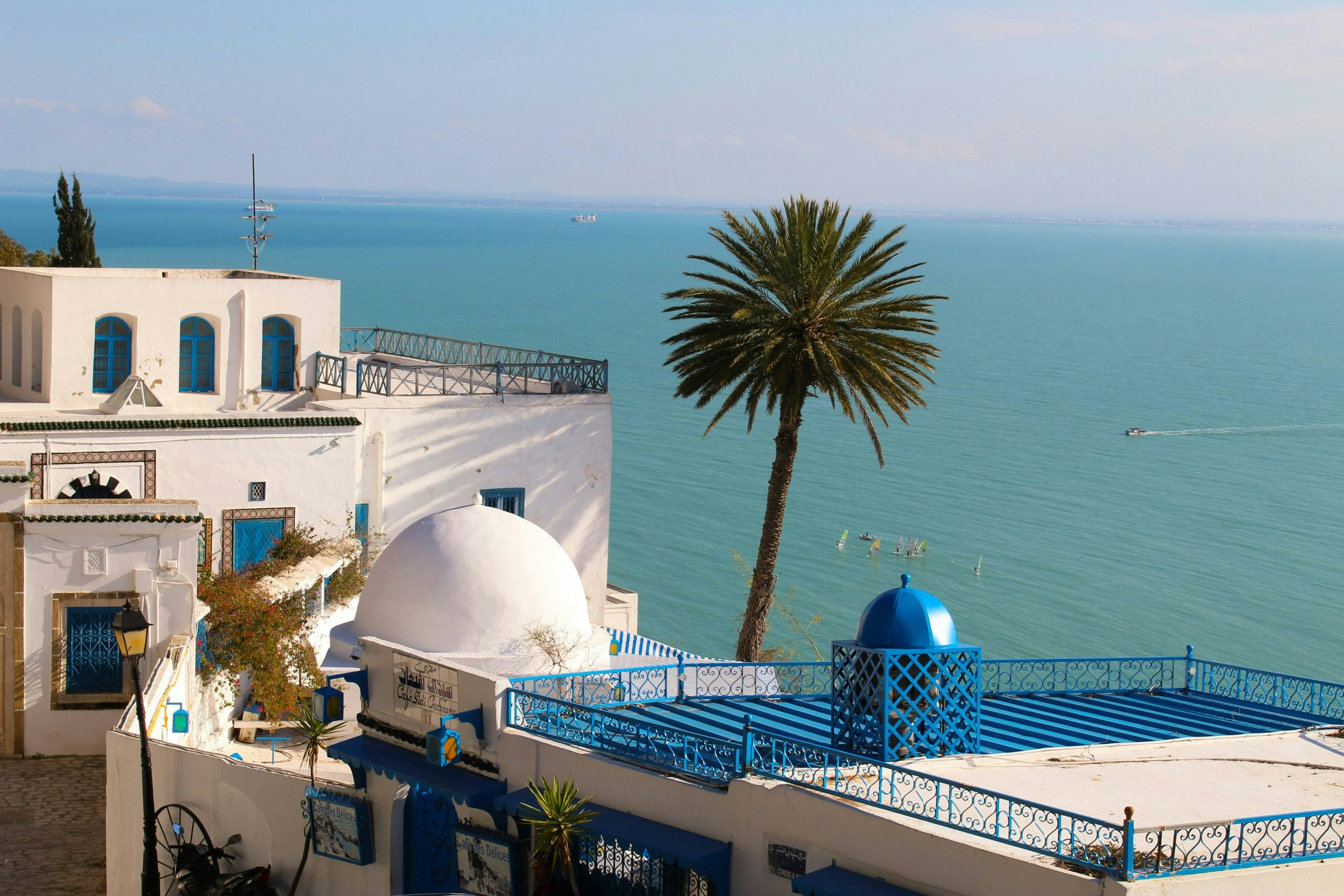 Aerial view of Tunisia’s coastline and Mediterranean Sea