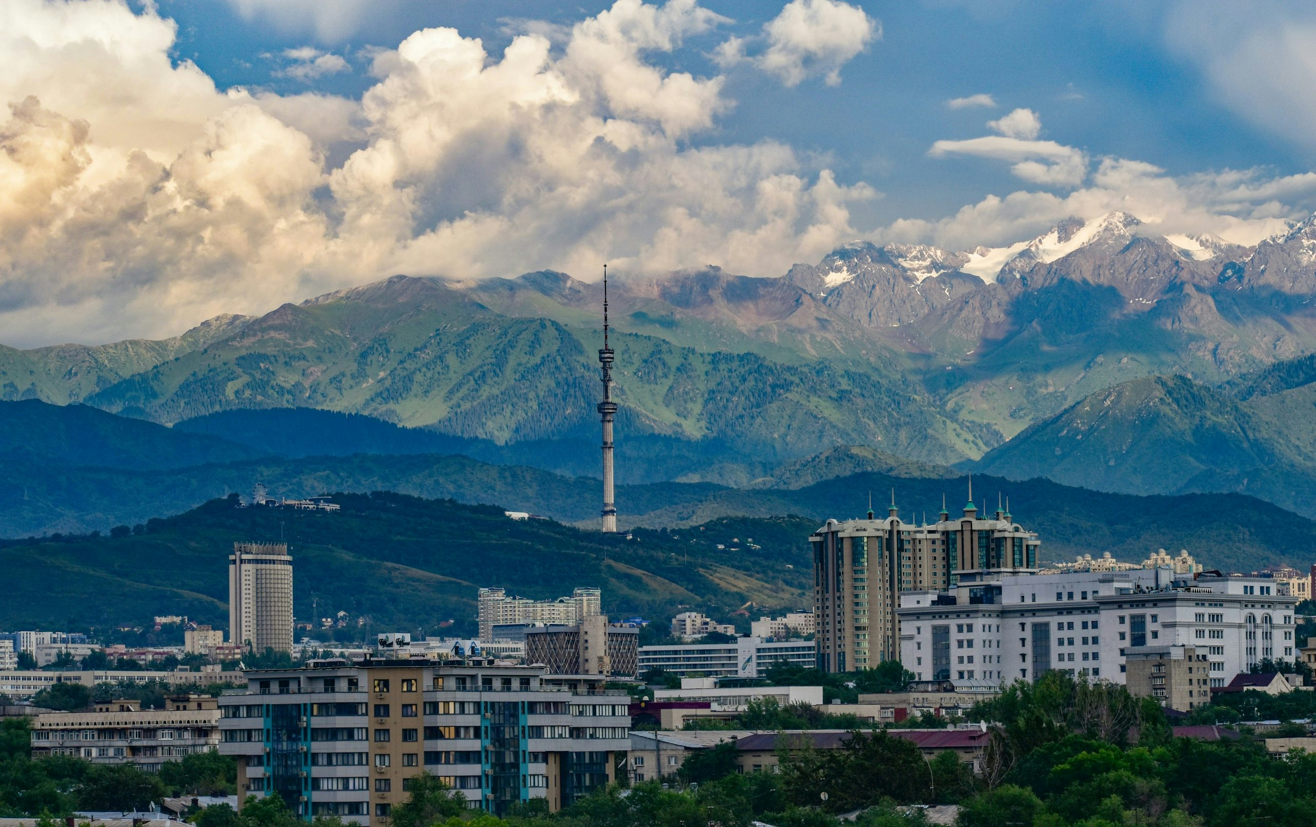 Aerial view of Kazakhstan featuring vast landscapes and mountains