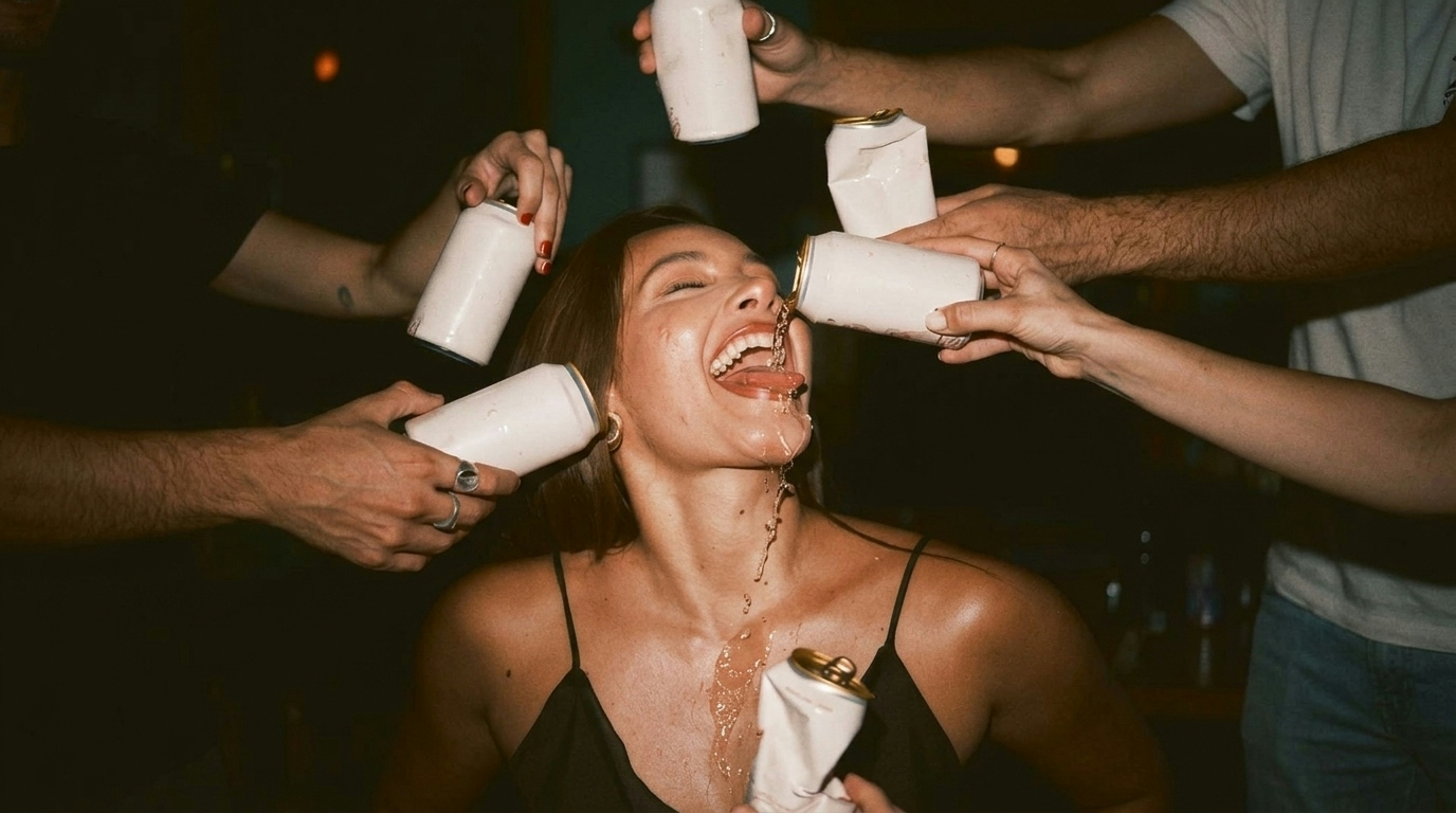 girl having several drinks poured on her
