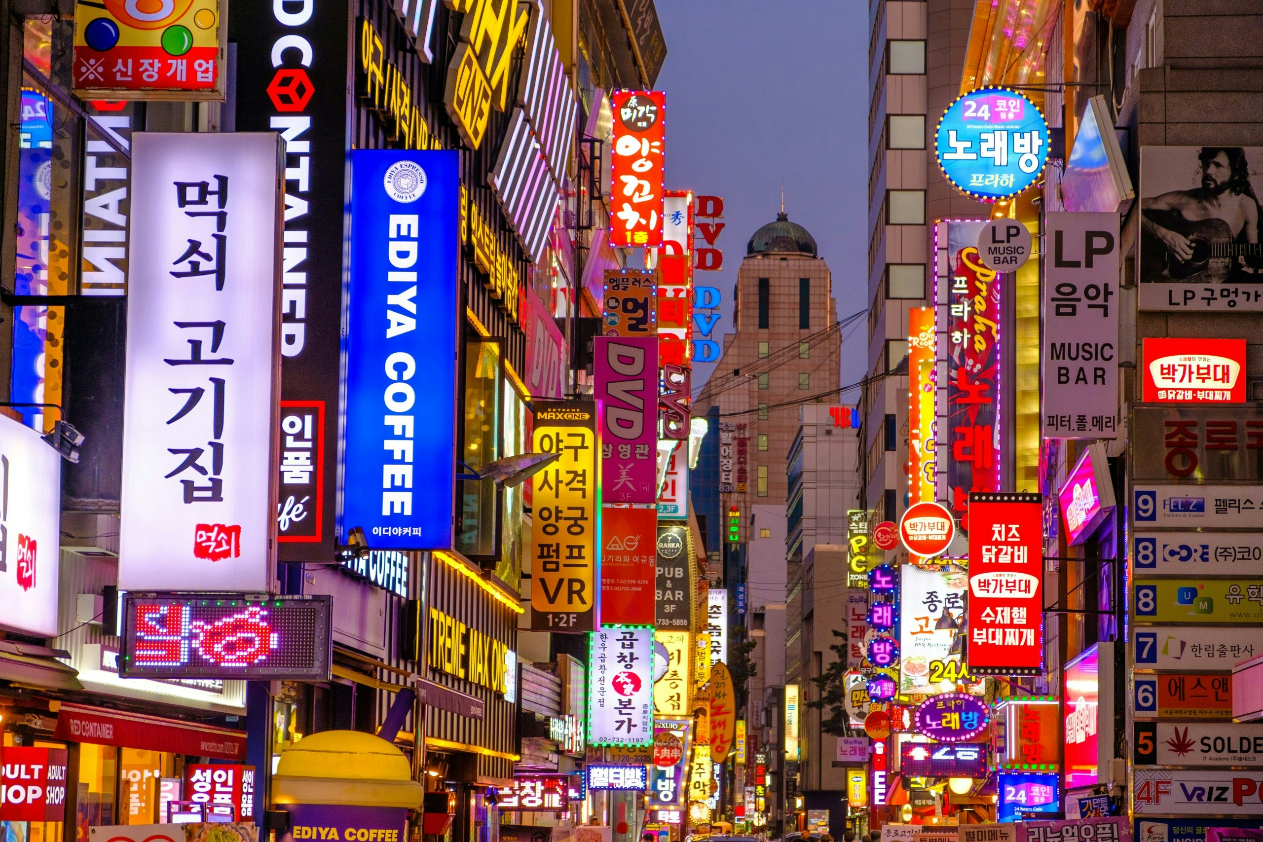 seoul street with lights and signs