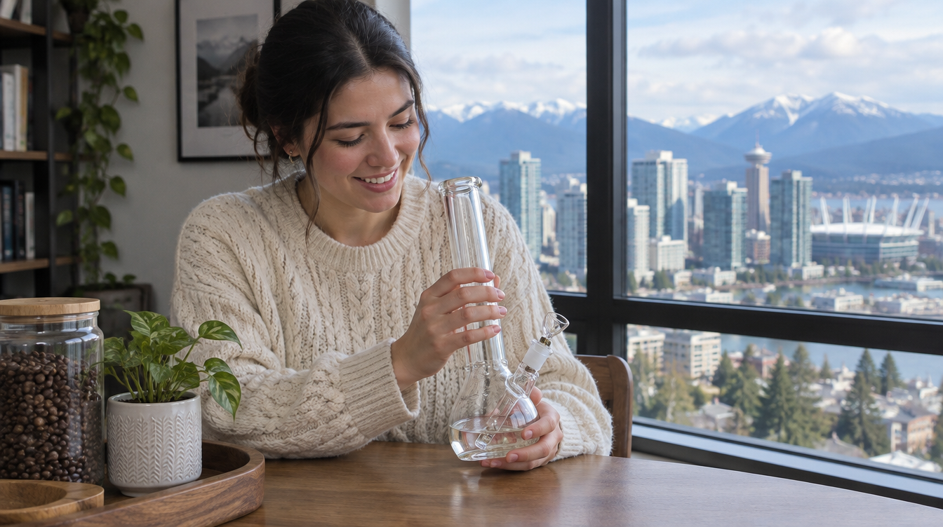 Woman holding a beaker bong with her hands