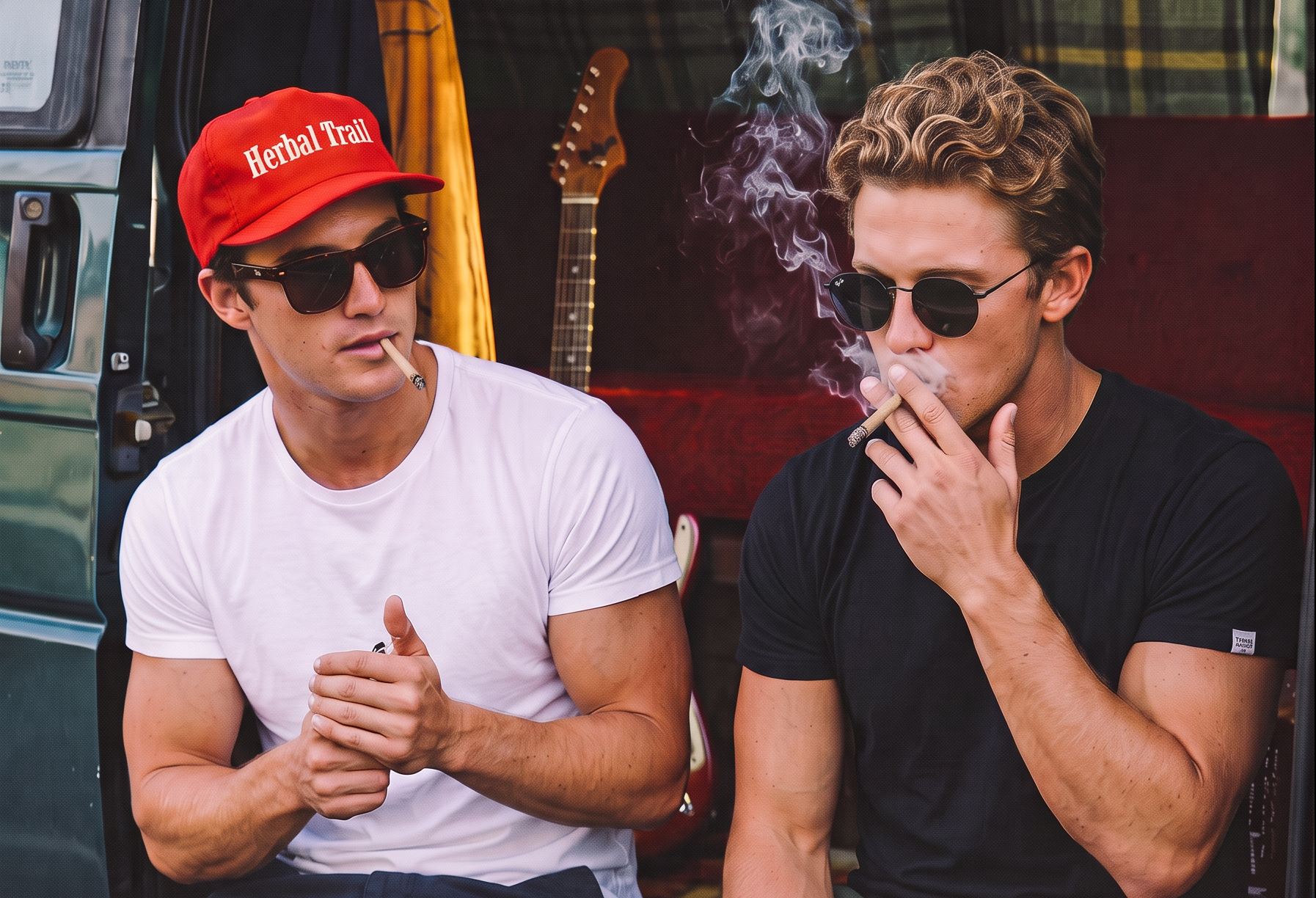 two young men smoking together