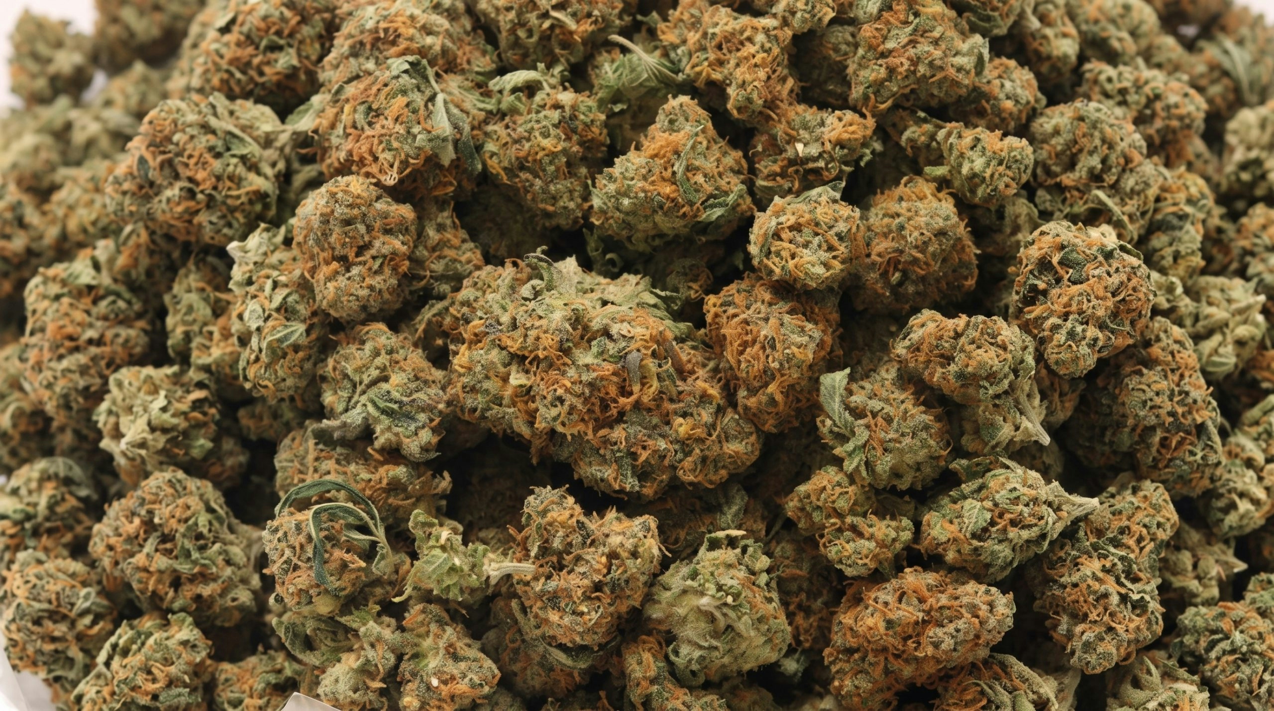 Detailed close-up of several cannabis buds