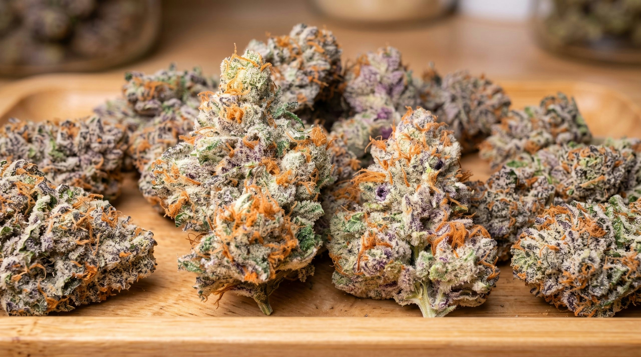 Close-up of several cannabis flower buds