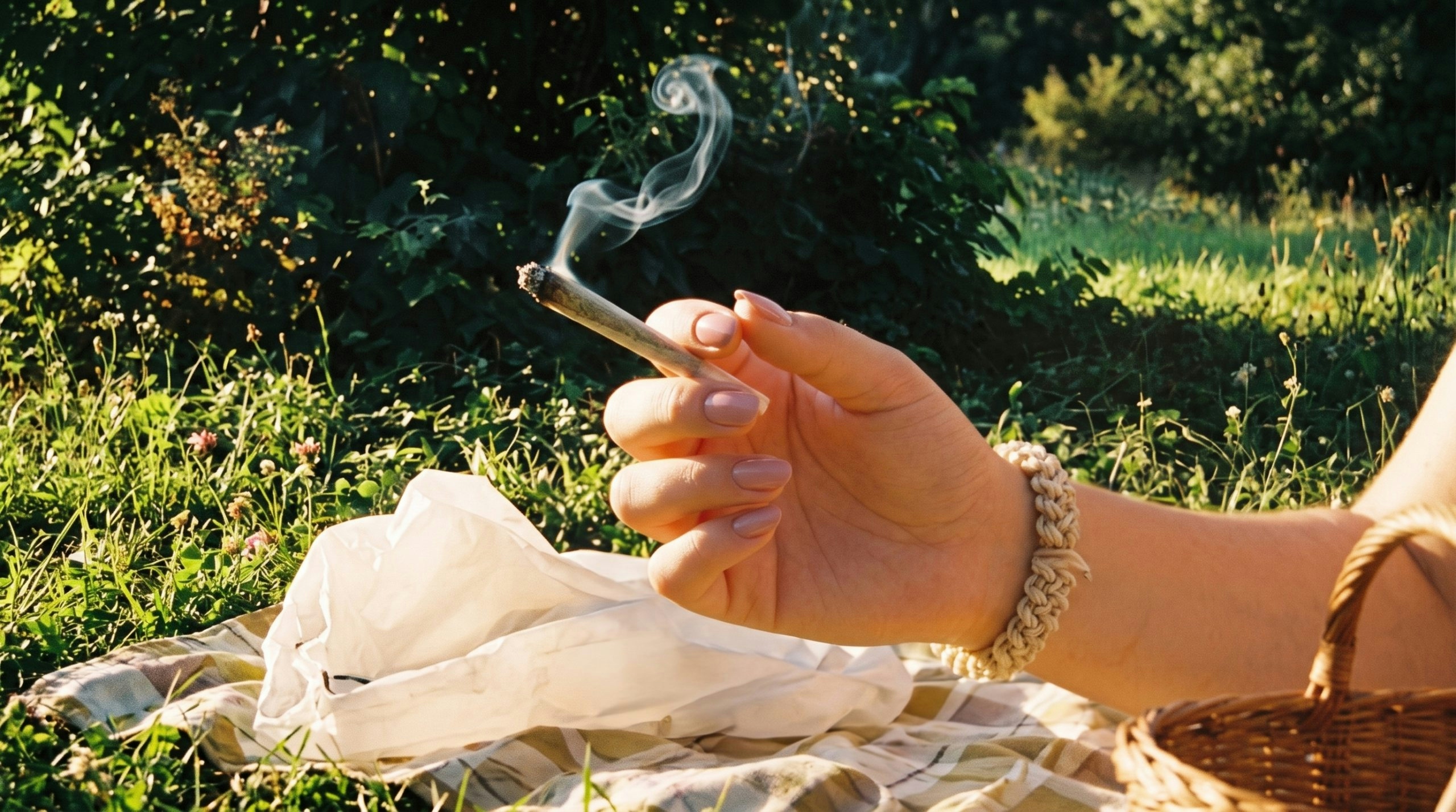 Hand holding a cannabis joint