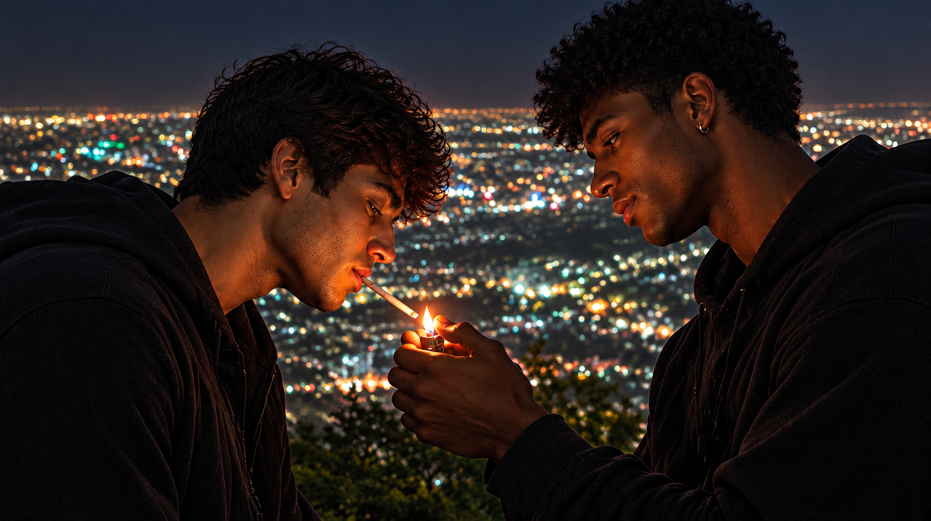 two men smoking a joint