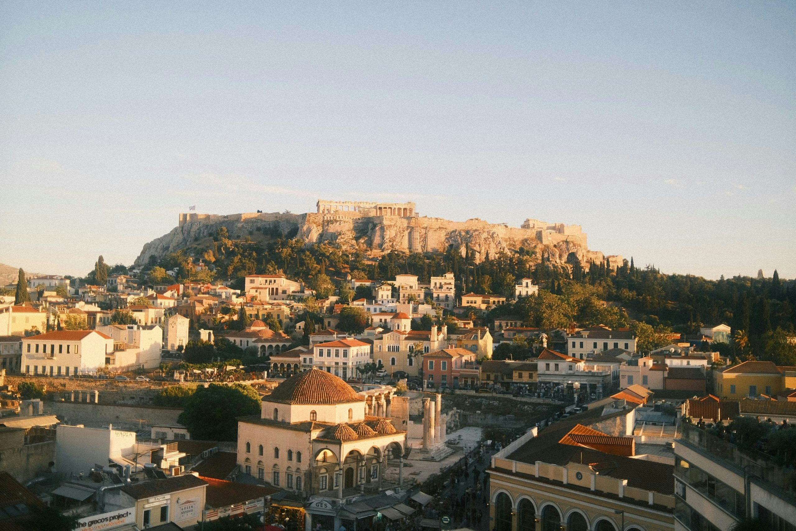 Athens, Greece, skyline with the Acropolis and Parthenon rising above the historic city center
