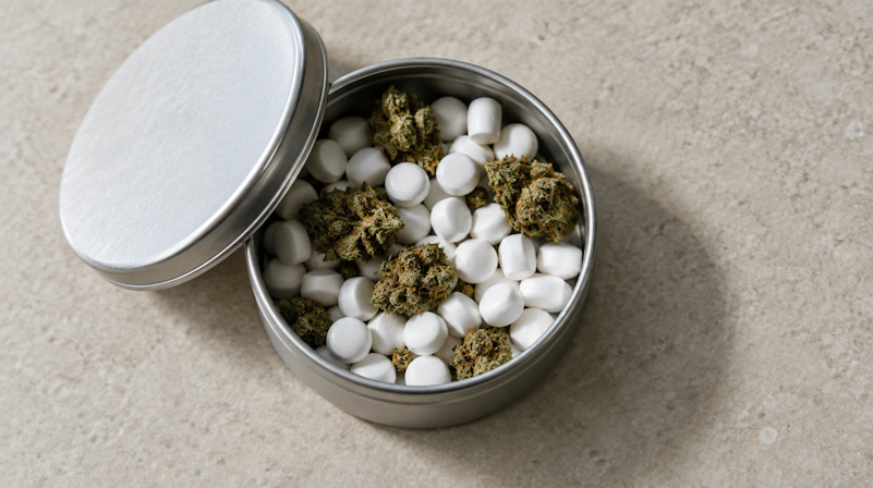 weed mint and cannabis bud in tin can