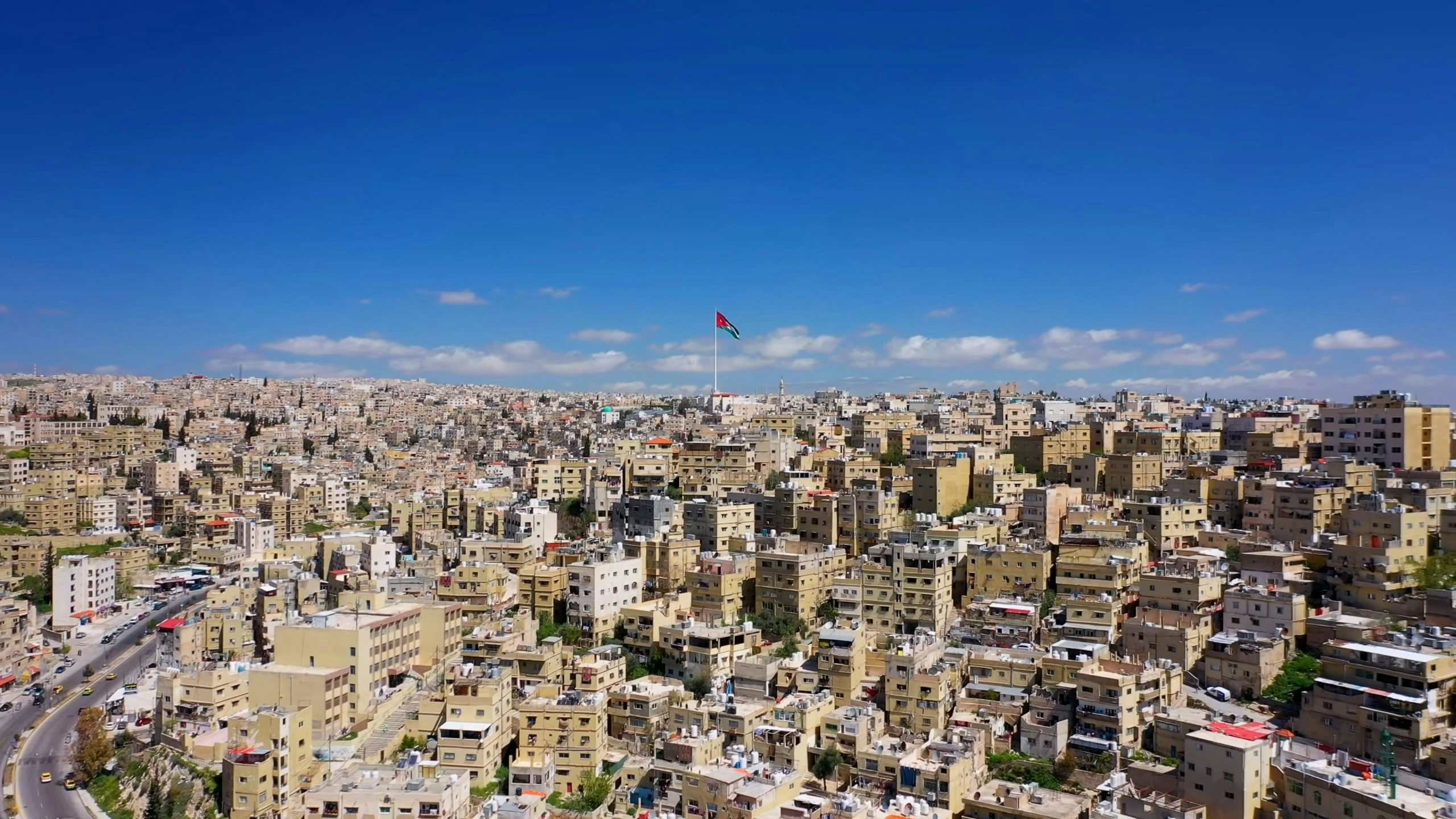 Flag of Jordan displayed against a clear sky
