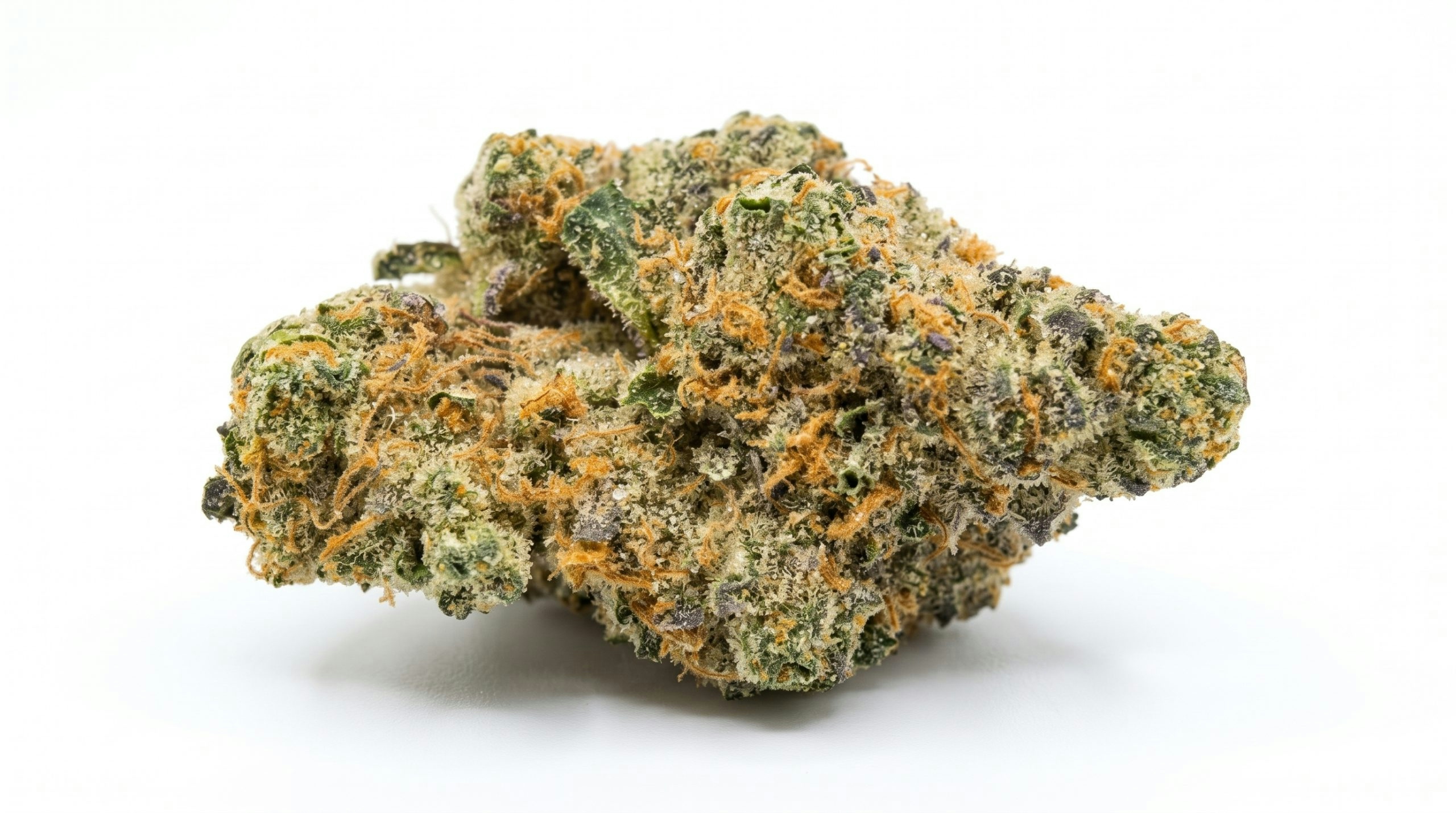 close-up of a cannabis bud over a white background